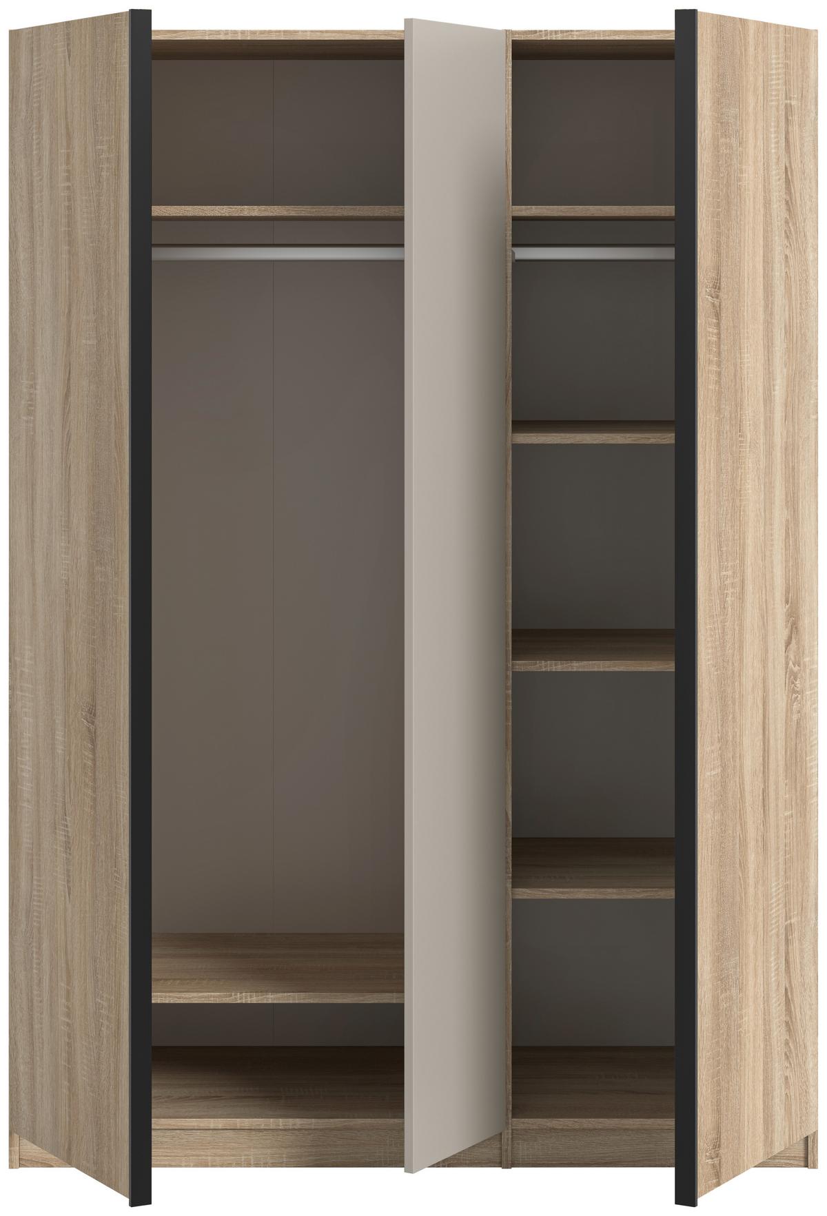 Drehtürenschrank OAKLAND ca.130x183x53cm Sonoma Eiche - Kaschmir/Schwarz, MODERN, Holzwerkstoff (130/183/53cm) - MID.YOU