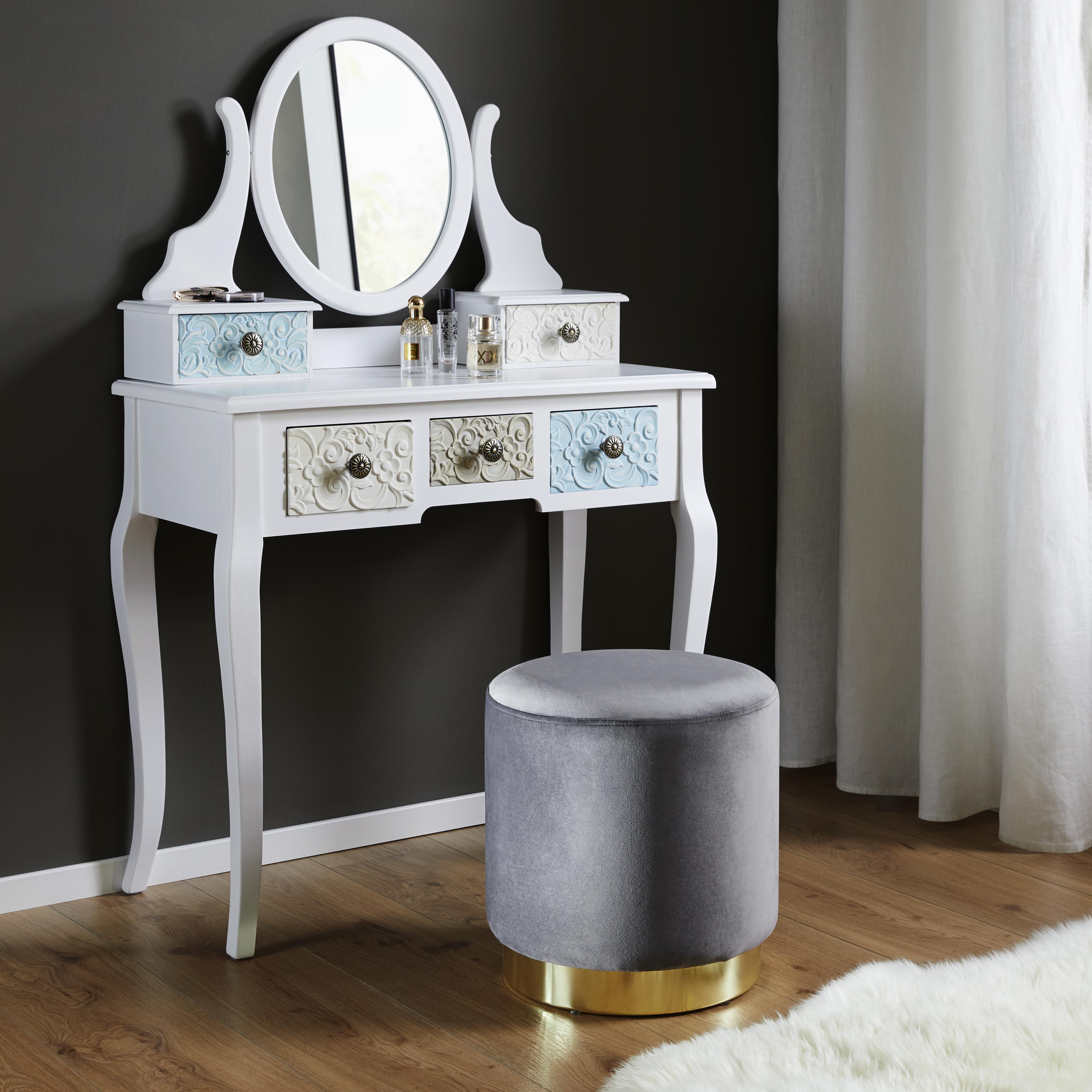 Hocker in Grau 'Julene' - Goldfarben/Grau, MODERN, Textil/Metall (39/40cm) - Bessagi Home