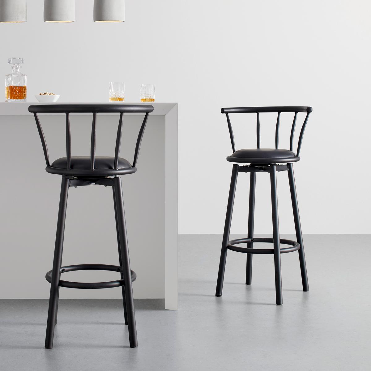Barhocker-Set Fabio Schwarz Lederlook Gepolstert - Schwarz, MODERN, Holz/Textil (43/96/52cm) - Bessagi Home
