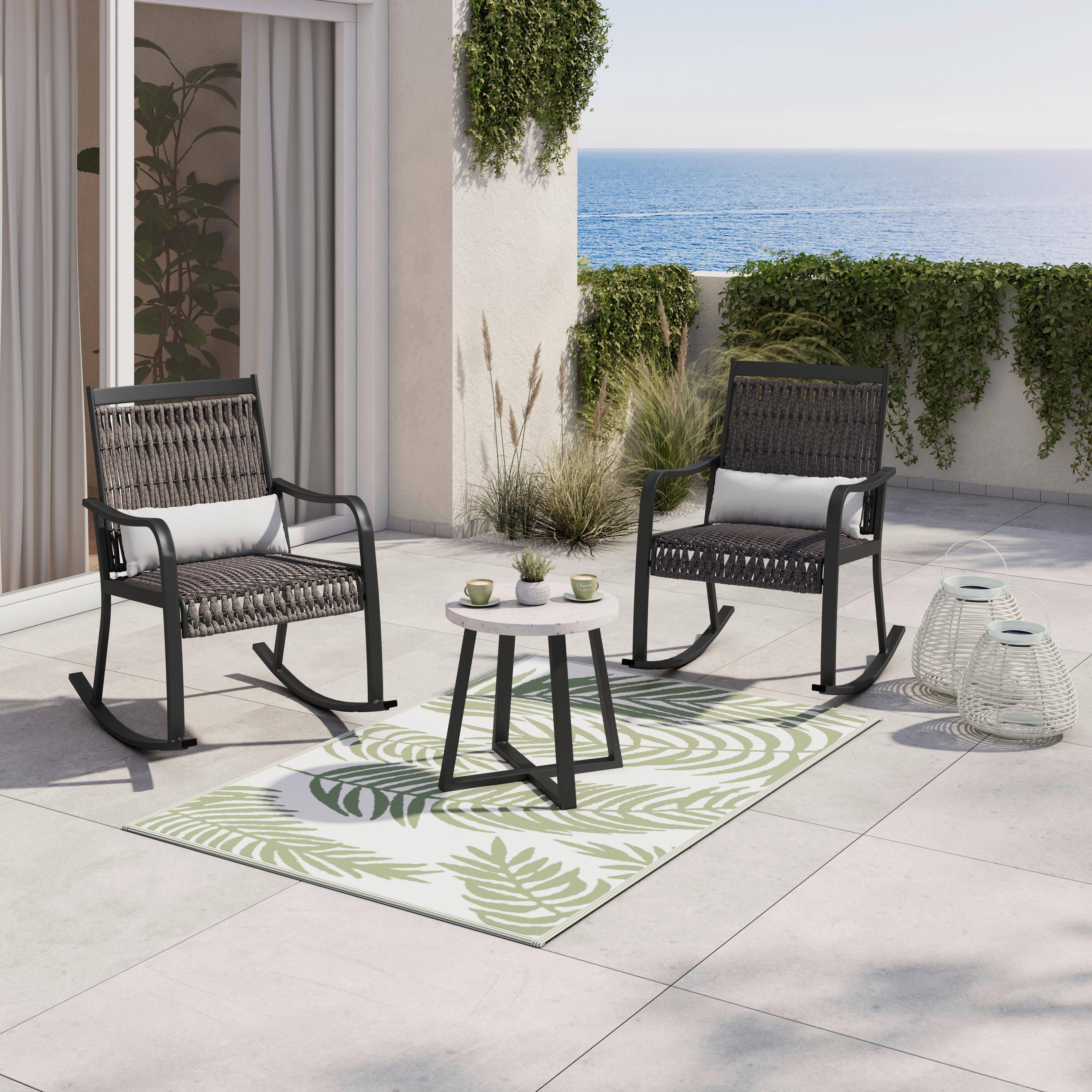 Balkonset Mathilda Hellgrau Outdoorstoff/Metall +Abdeckung - Hellgrau/Schwarz, MODERN, Kunststoff/Textil - Bessagi Garden