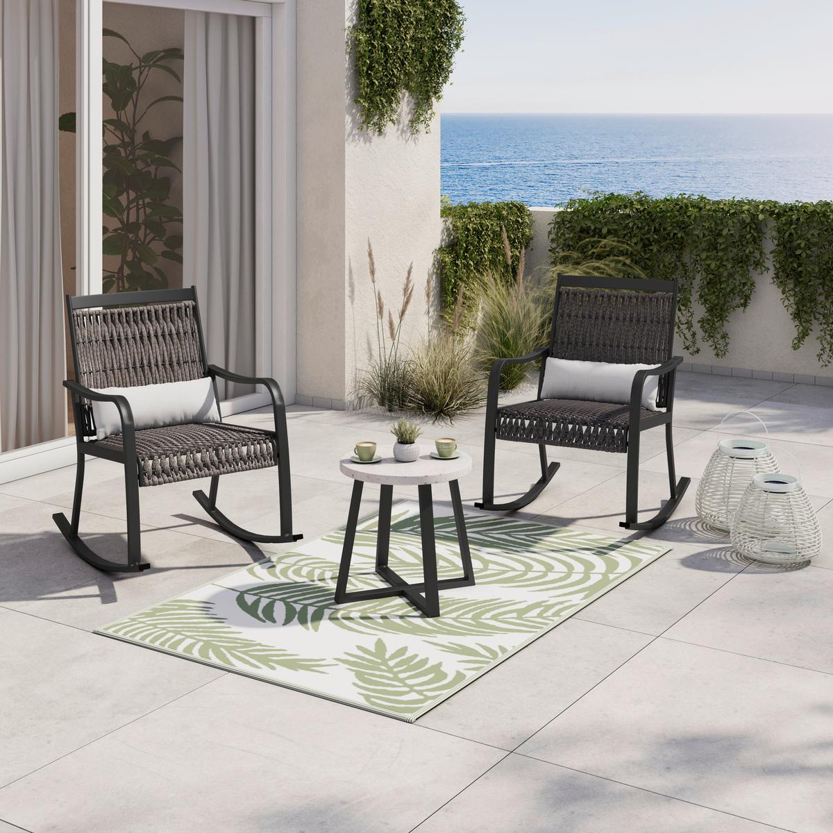 Balkonset Mathilda Hellgrau Outdoorstoff/Metall +Abdeckung - Hellgrau/Schwarz, MODERN, Kunststoff/Textil - Bessagi Garden