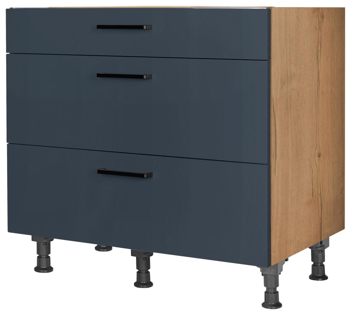 Kochfeldumbauschrank Easytouch Blau - Blau/Eichefarben, MODERN, Holzwerkstoff/Metall (90,0/87,0/56,0cm) - Nobilia