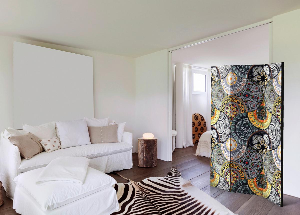Paravan Painted Exoticism, 3-Delni, Dvostranski - večbarvno, Basics, tekstil/les (135/172/3cm) - artgeist