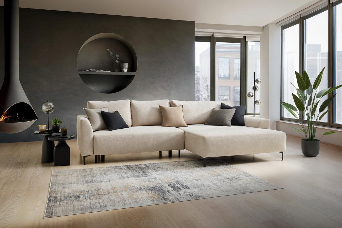 Ecksofa Integra Beige - Beige/Schwarz, Textil/Metall (294/81-93/170cm) - Mömax