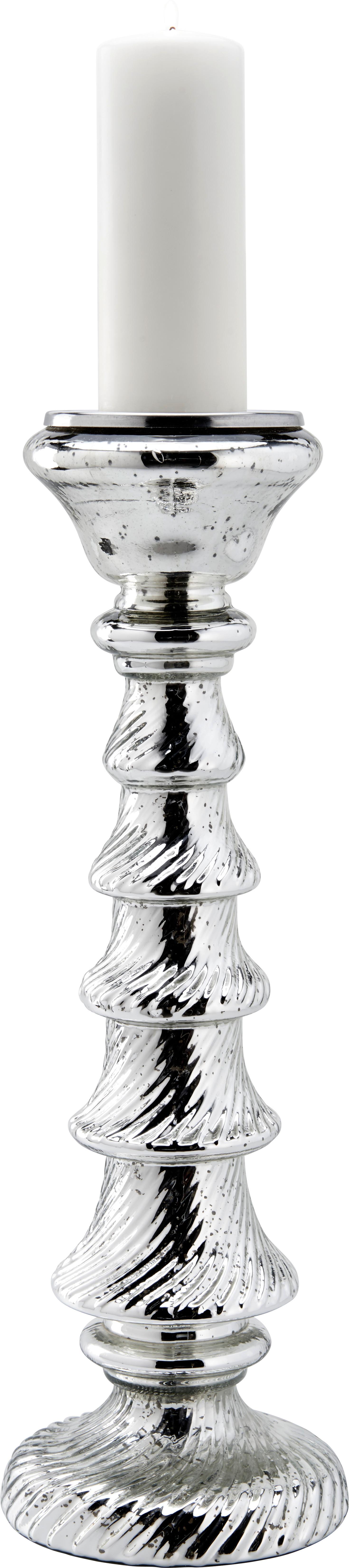 Kerzenhalter in Silber H ca. 53,5 cm "Baila" - Silberfarben, KONVENTIONELL, Glas/Metall (17/53,5cm) - Bessagi Home
