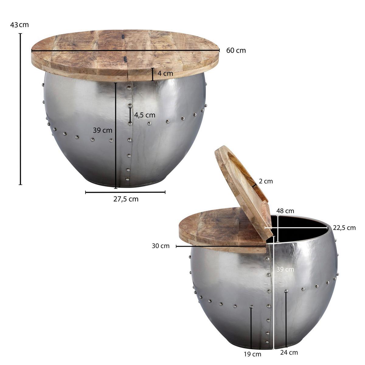 Klubska Miza Wohnling - srebrne barve/rjava, Moderno, kovina/les (60/60/43cm) - MID.YOU