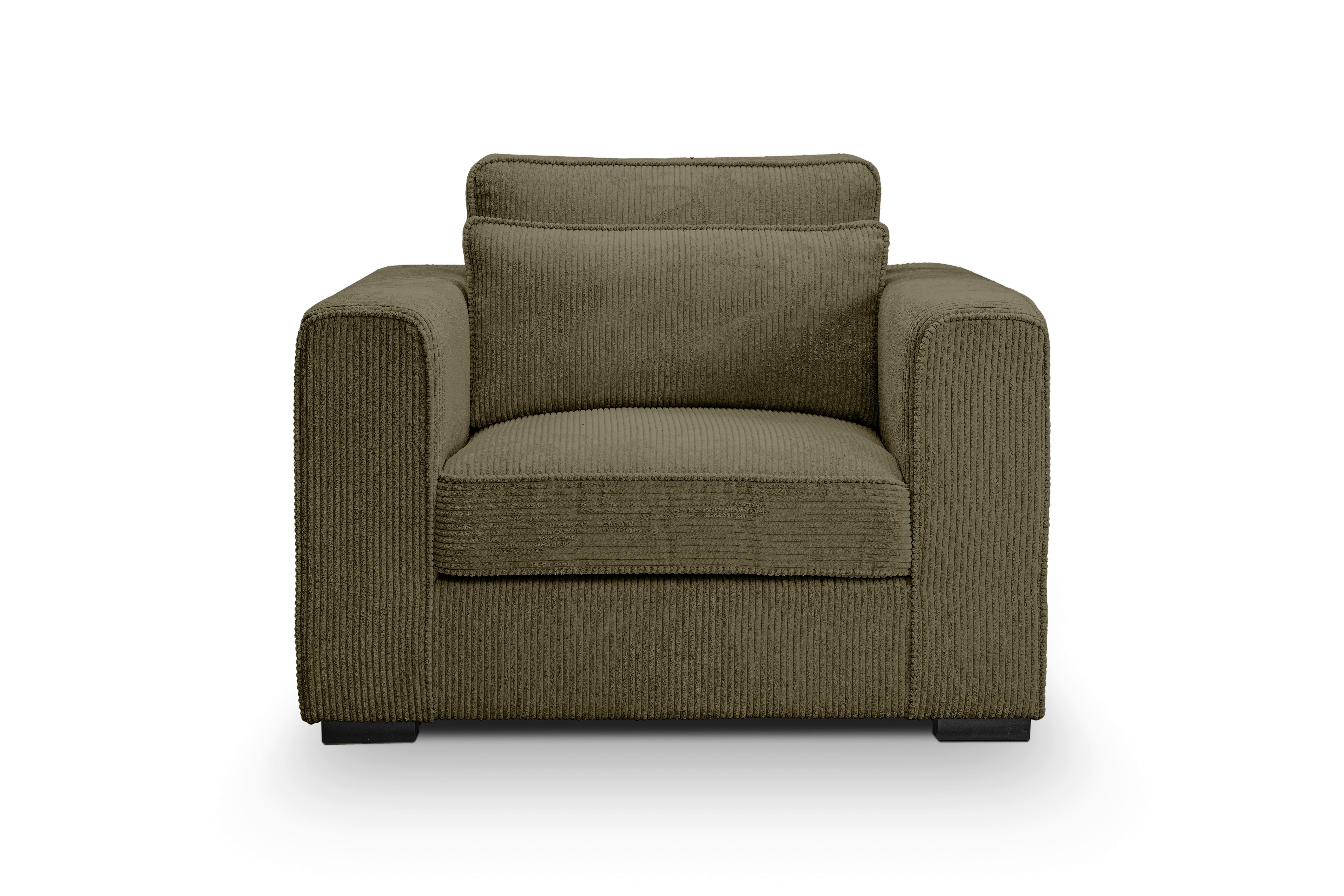1,5-Sitzer-Sofa Almera Khaki - Khaki/Schwarz, Basics, Holz/Textil (120/92/112cm) - MID.YOU