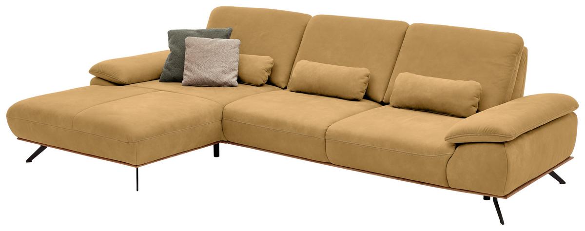 Wohnlandschaft Erling Dunkelgelb - Beige/Dunkelgelb, MODERN, Leder/Metall (187/89/322cm) - Premium Living