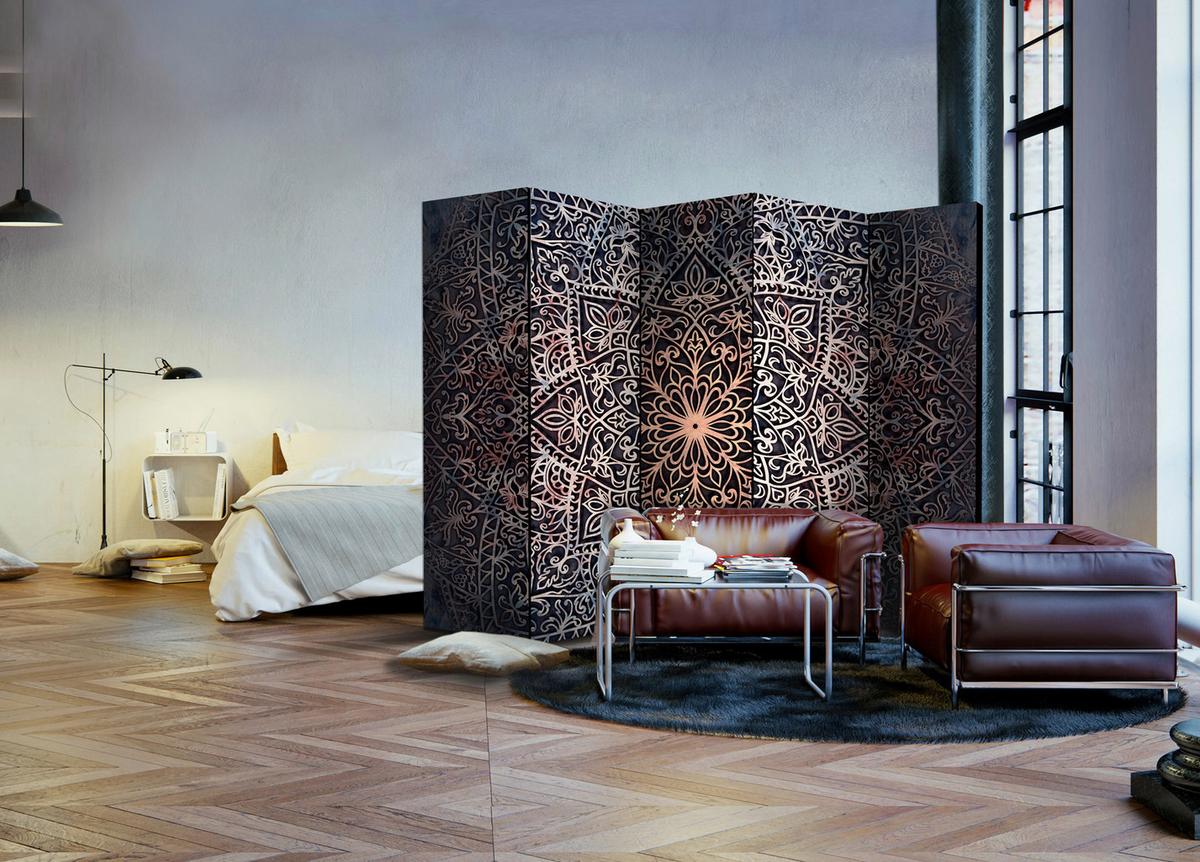 Paravan Spiritual Finely I, 5-Delni, Enostranski - črna/večbarvno, Basics, tekstil/les (225/172/3cm) - artgeist