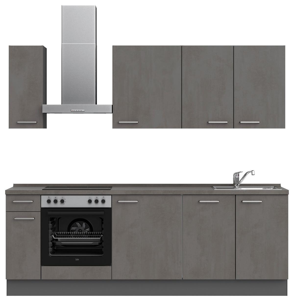 Küchenblock Riva Low m. Geräten Schieferfarben - Schieferfarben/Edelstahlfarben, MODERN, Holzwerkstoff/Metall (240cm) - Nobilia