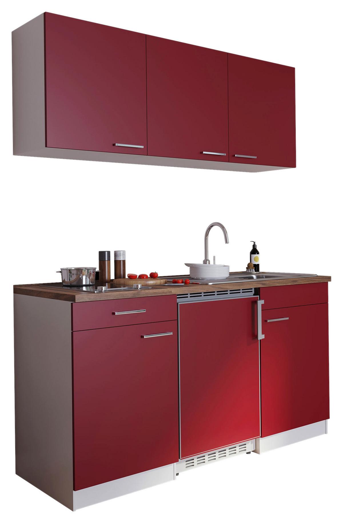 Miniküche Economy m. Geräten Rot B: ca. 150 cm - Edelstahlfarben/Rot, Basics, Holzwerkstoff/Kunststoff (150cm) - Respekta