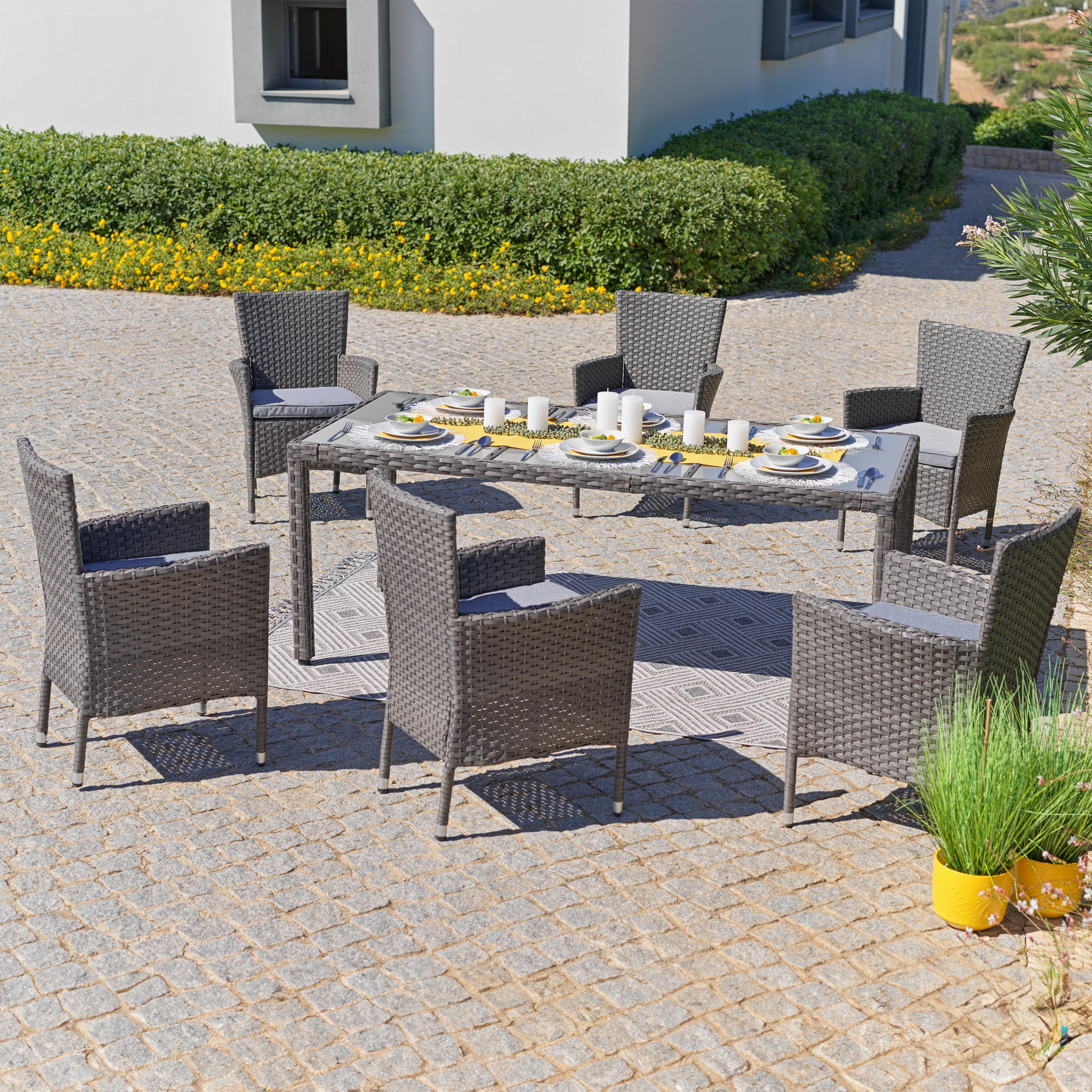 Vrtna Garnitura Eva, Sivorjava, 7-Delni Set - siva/rjava, Moderno, kovina/umetna masa - Modern Living