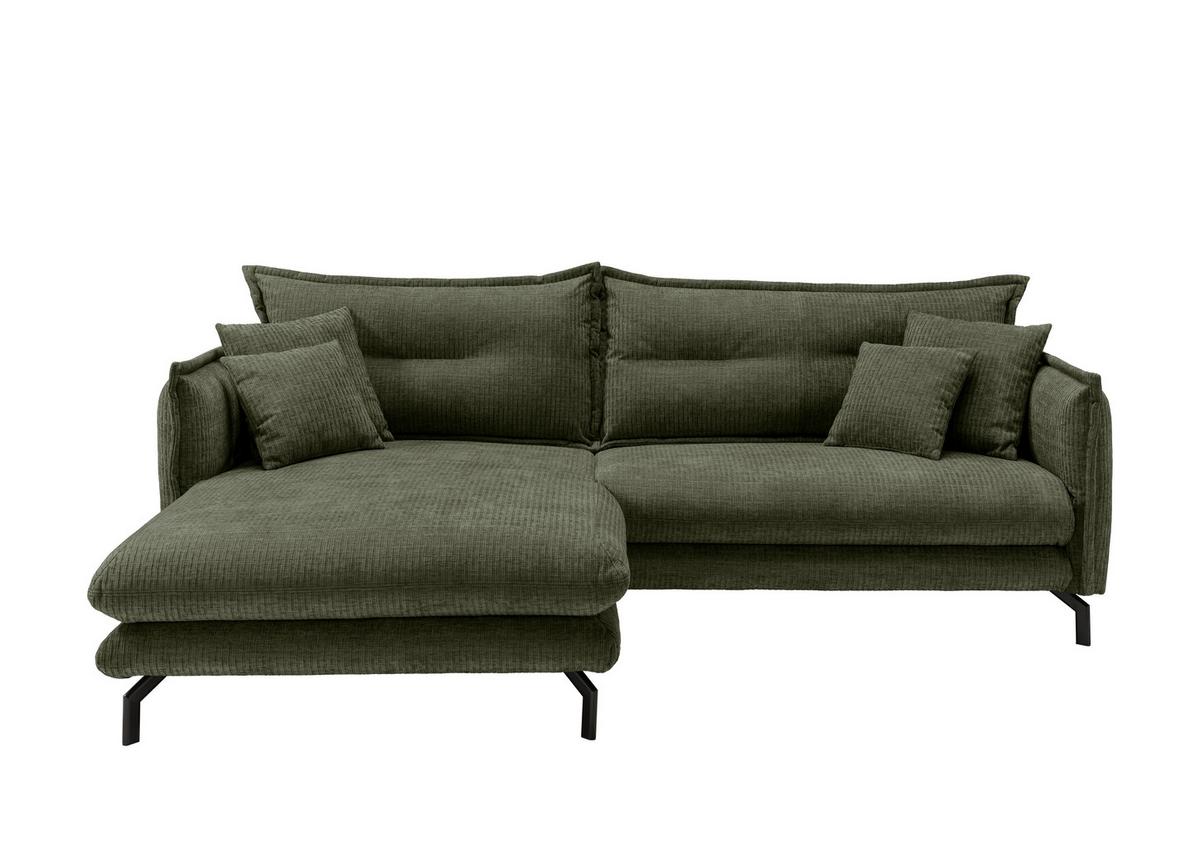 ECKSOFA LAVA - Schwarz/Olivgrün, Design, Textil/Metall (180/255cm) - Livetastic