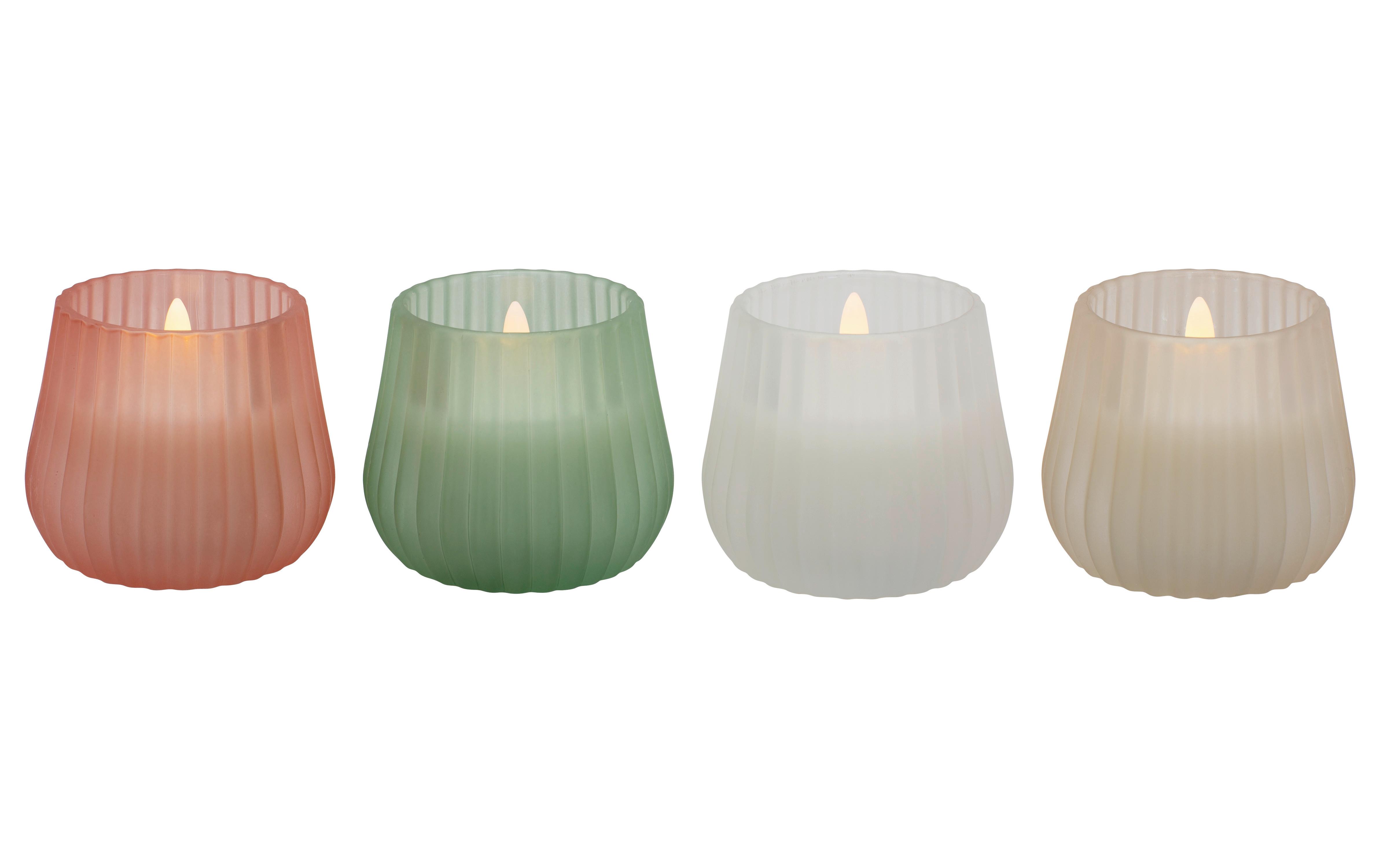 Led-kerze Hailey Diverse Farben - Smaragdgrün/Weiss, Glas/Naturmaterialien (8,6/7,5cm) - Mömax