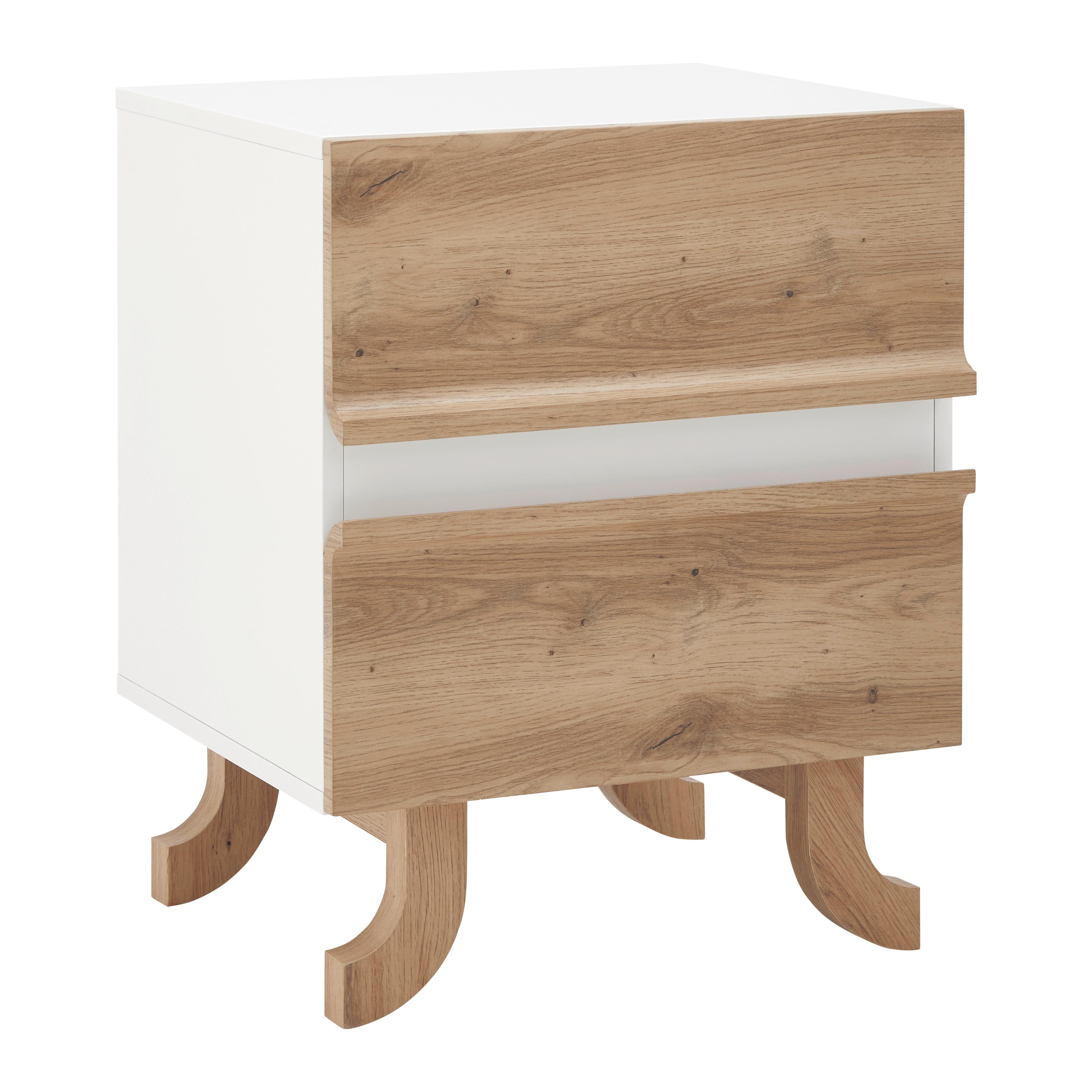 Nachtkästchen Vira Weiß/Kieferfarben Echtholz - Weiß/Kieferfarben, MODERN, Holz (48/60/43cm) - Bessagi Home