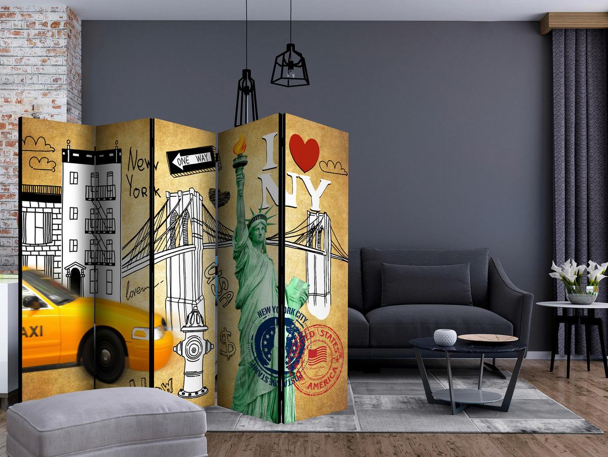 Paravan One Way, 5-Delni, Dvostranski - večbarvno, Basics, tekstil/les (225/172/3cm) - artgeist