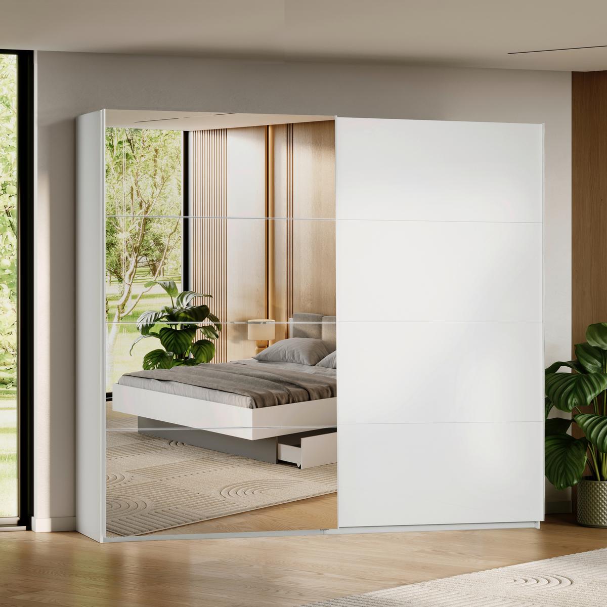 Omara Z Drsnimi Vrati Viva, Bela - bela/barve aluminija, Moderno, kovina/leseni material (250/210/62cm) - P & B