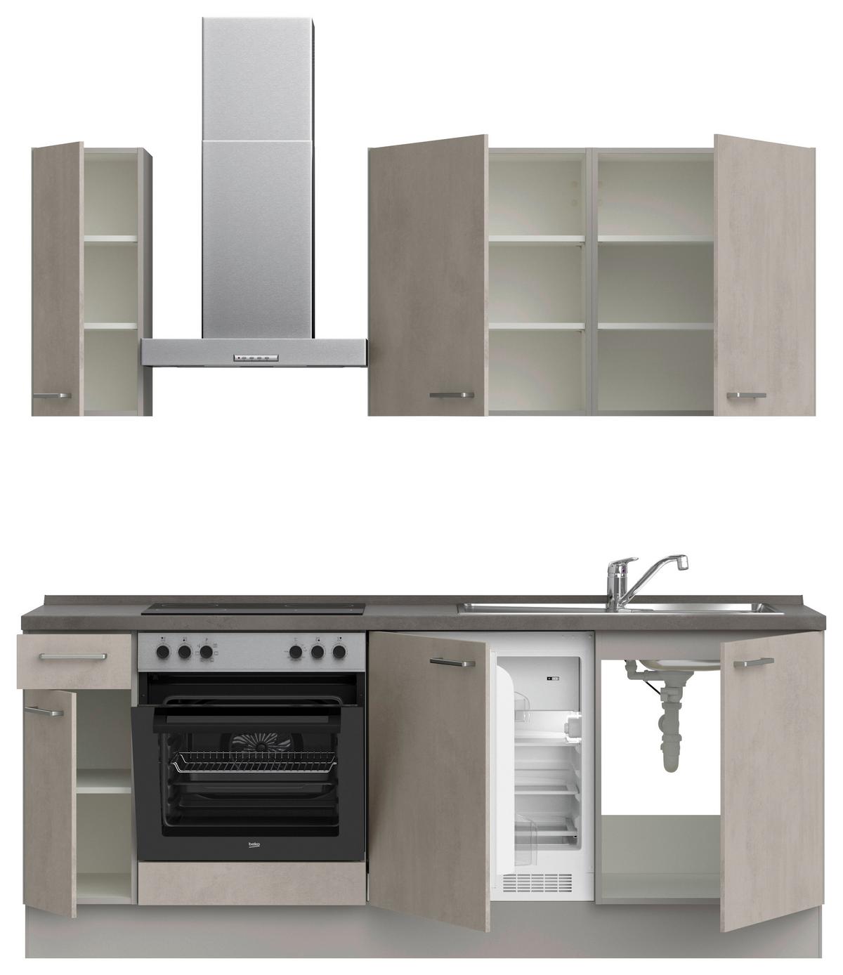 Küchenblock Riva Low m. Geräten Grau - Schieferfarben/Edelstahlfarben, MODERN, Holzwerkstoff/Metall (210cm) - Nobilia