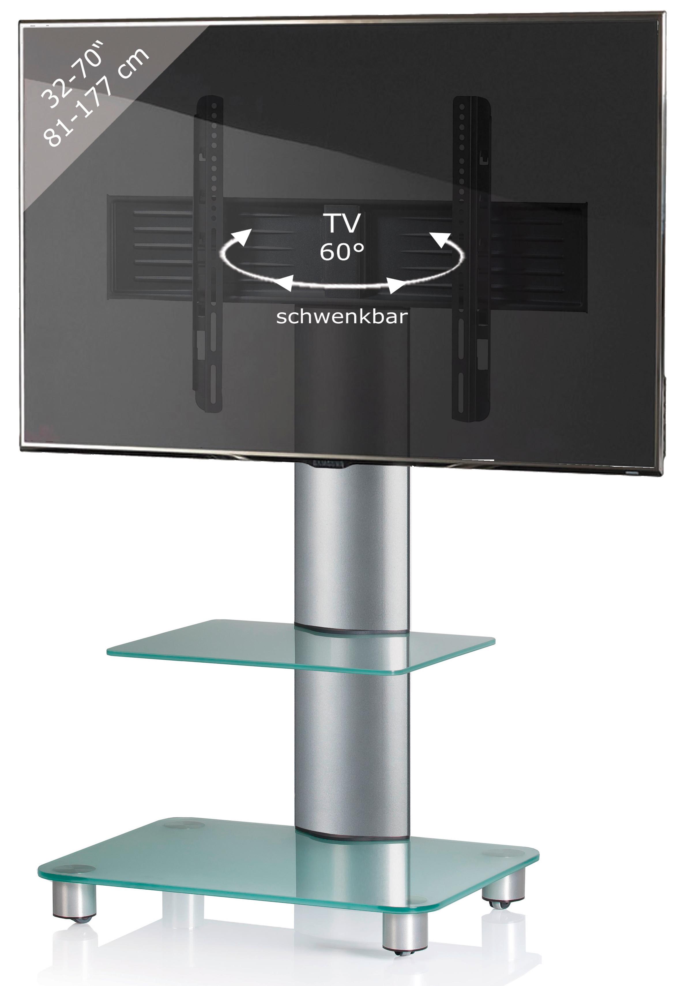 TV-Rack Tosal m. Rollen ca. 60x100 cm Silber/Transpar. - Transparent/Silberfarben, KONVENTIONELL, Glas/Metall (60/100/44cm) - MID.YOU