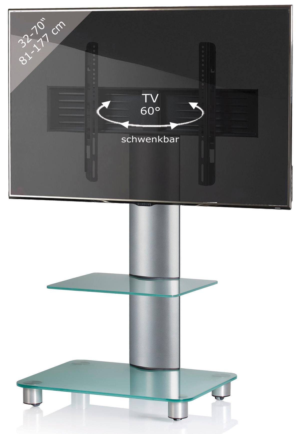 TV-Rack Tosal m. Rollen ca. 60x100 cm Silber/Transpar. - Transparent/Silberfarben, KONVENTIONELL, Glas/Metall (60/100/44cm) - MID.YOU