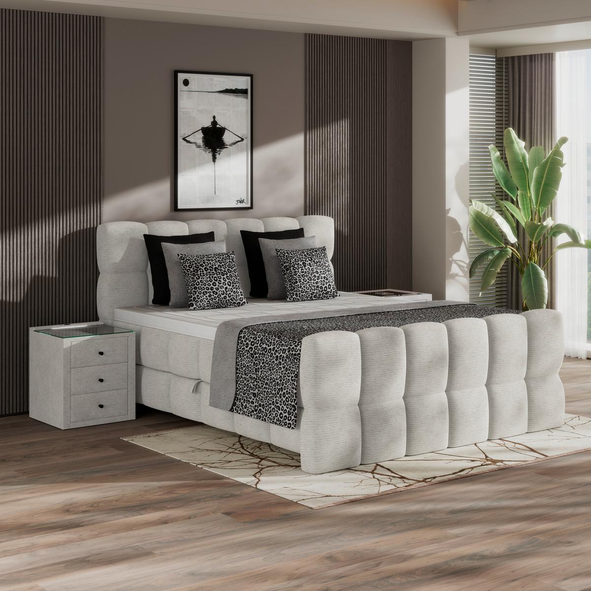 Postelja Boxspring Brisbane, Krem Barva, 160x220 - krem barve, Trend, kovina/umetna masa (160/220cm) - Premium Living