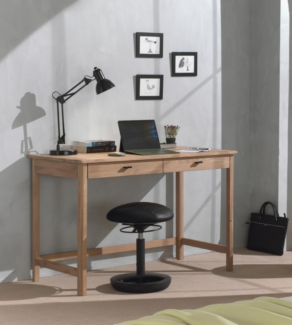 Jugendschreibtisch FORREST Eichefarben Echtholz Eiche - Eichefarben/Schwarz, MODERN, Holz/Metall (120/77/60cm) - Vipack