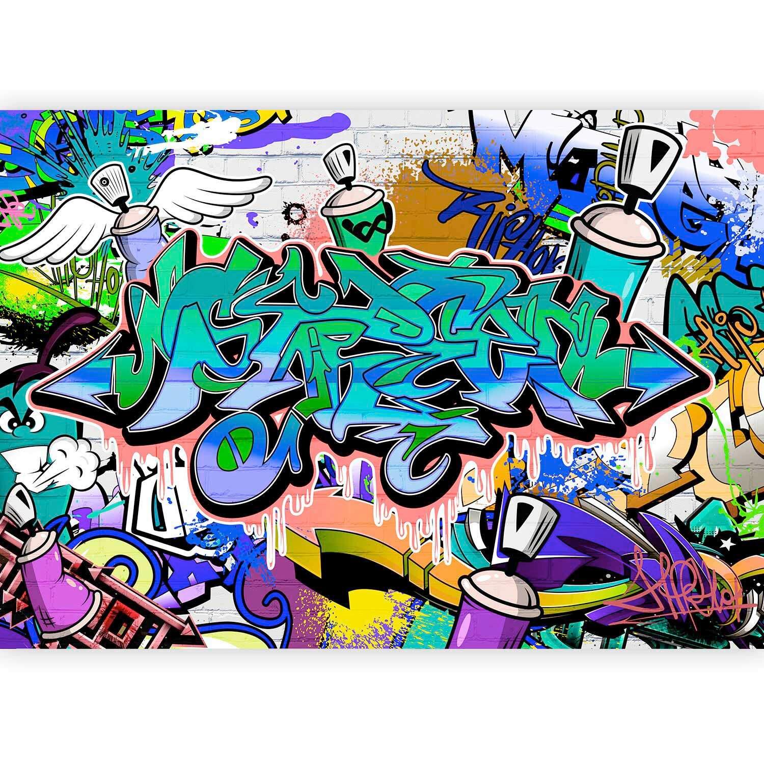 Fototapeta Graffiti, 400x280cm - modra/zelena, Trendi, tekstil (400/280cm) - artgeist