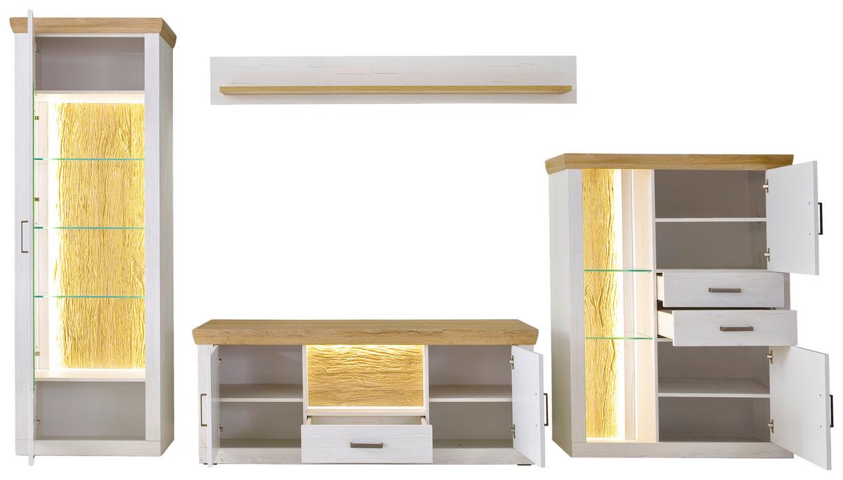 Wohnwand Madrid Eiche-/Pinienfarben - Eichefarben/Graphitfarben, Design, Glas/Holzwerkstoff (351/205/50cm) - MID.YOU