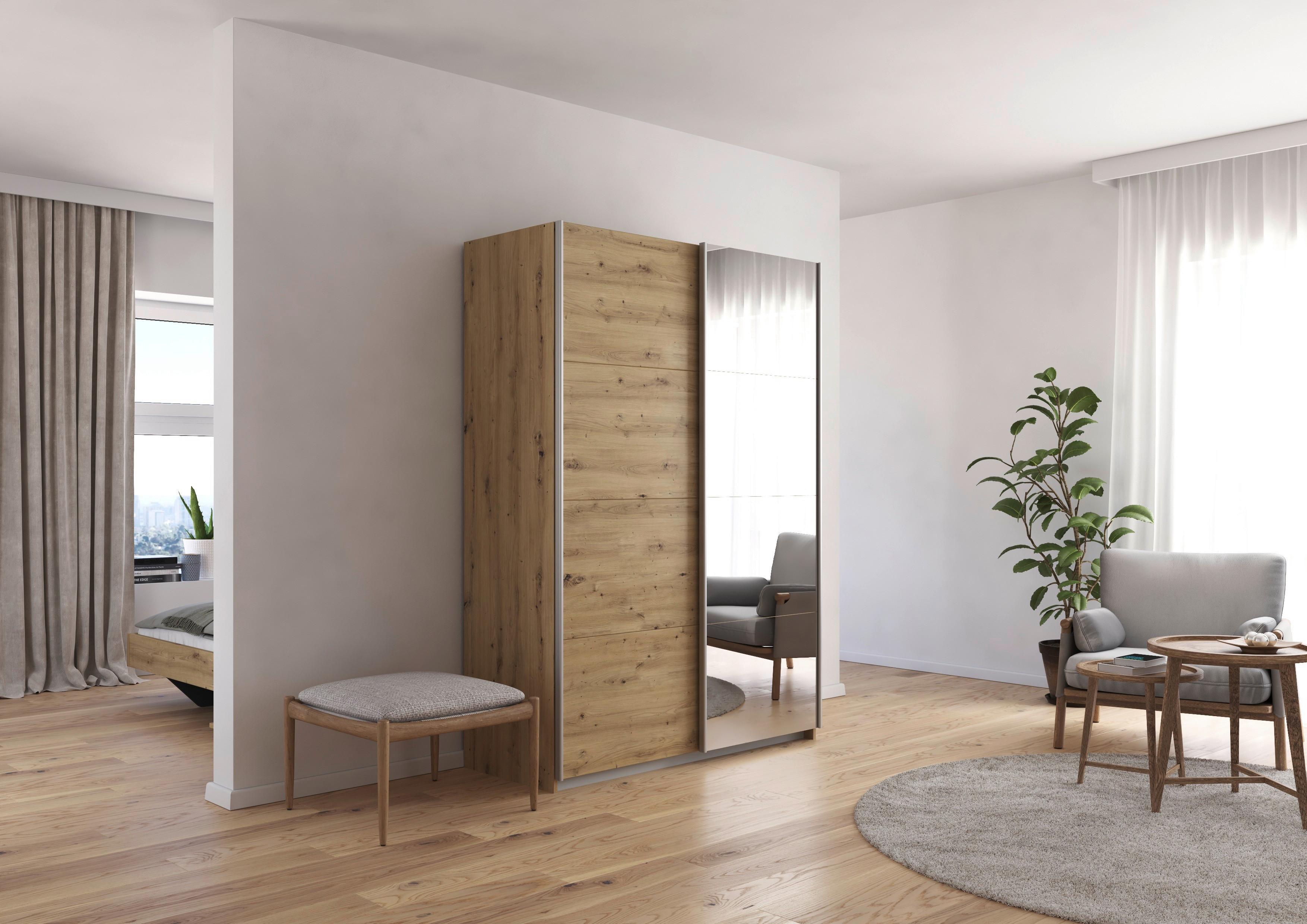 Ormar S Kliznim Vratima Subito - hrast Artisan/boje aluminija, Moderno, drvni materijal/metal (181/197/61cm) - Modern Living