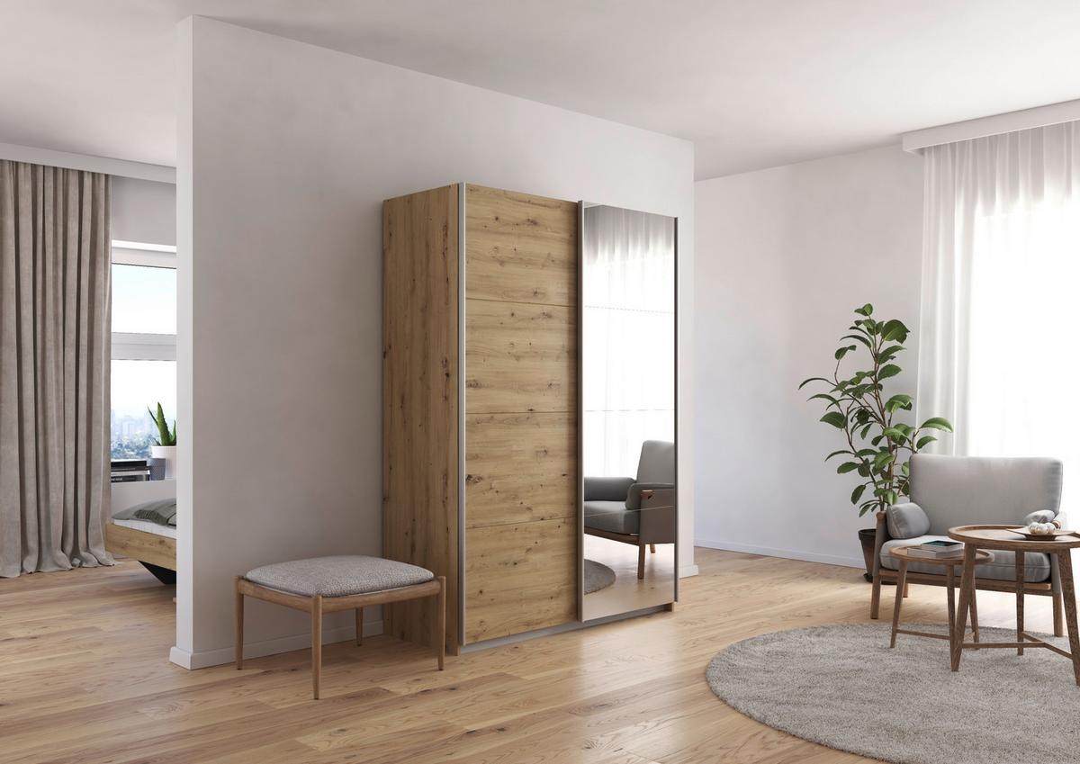 Ormar S Kliznim Vratima Subito - hrast Artisan/boje aluminija, Moderno, drvni materijal/metal (181/197/61cm) - Modern Living