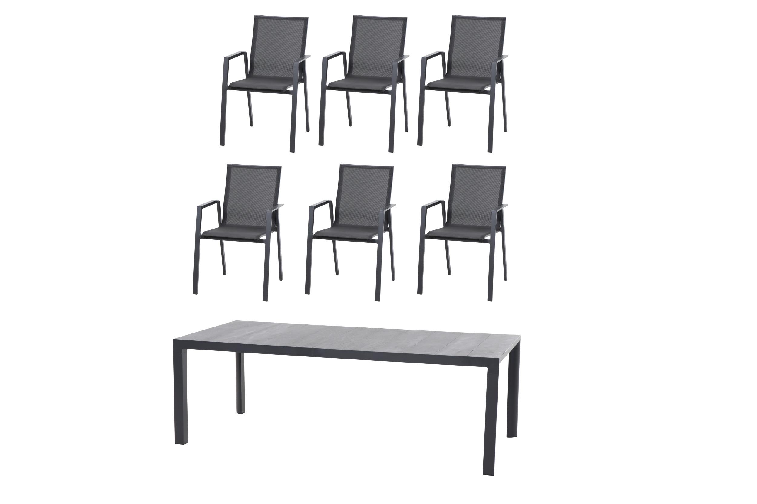 GARTENTISCHGRUPPE RENO SET + SILVA 7TLG - Anthrazit, MODERN, Keramik/Metall (100/88/220cm) - Siena Garden