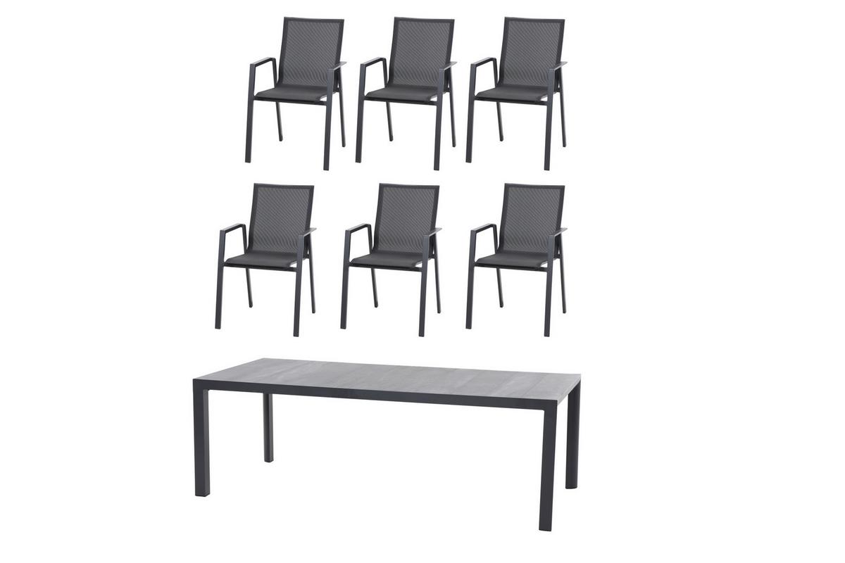 GARTENTISCHGRUPPE RENO SET + SILVA 7TLG - Anthrazit, MODERN, Keramik/Metall (100/88/220cm) - Siena Garden