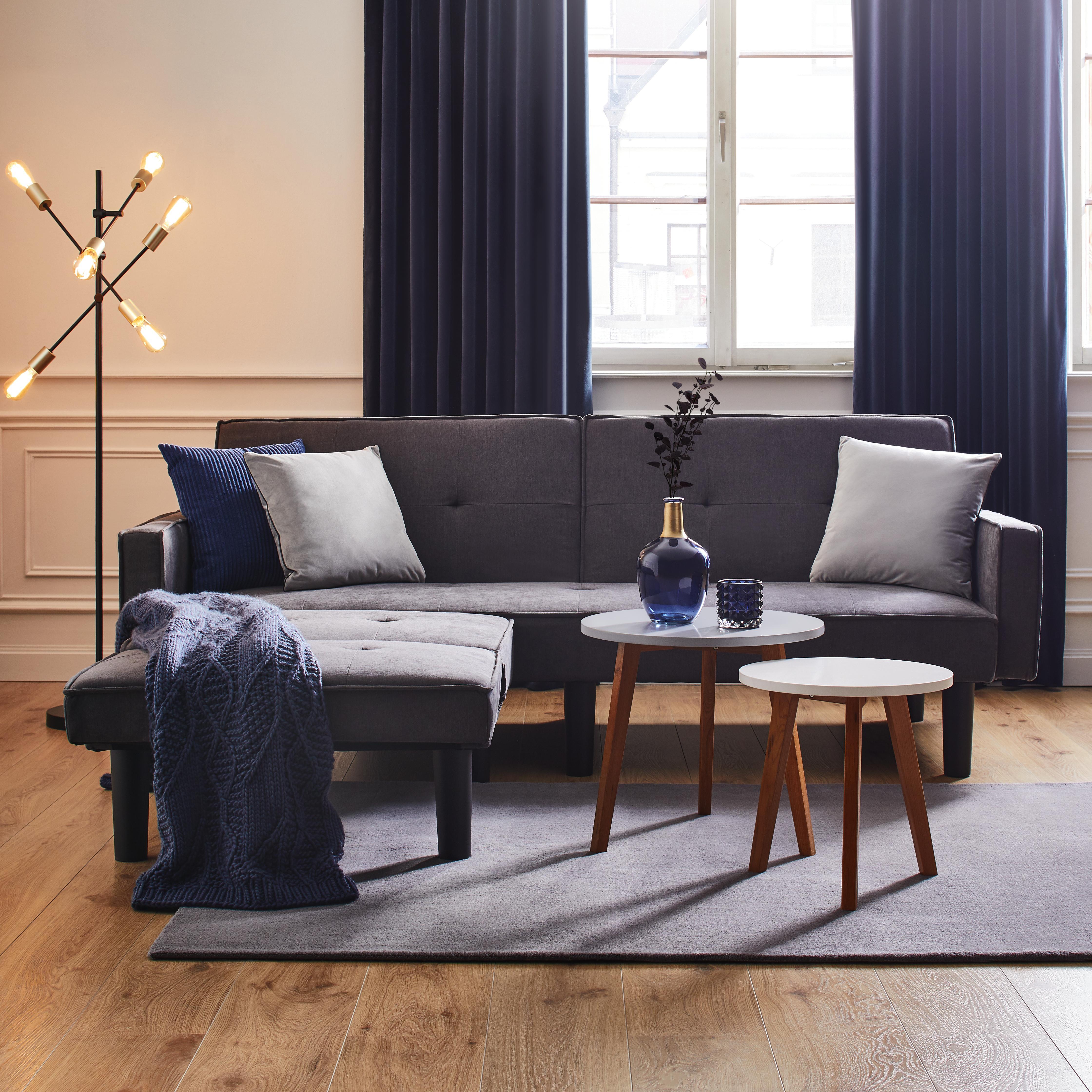 Sofa in Grau mit Bettfunktion inkl. Ottomane - Dunkelgrau/Schwarz, MODERN, Holz/Textil (223/88,5/81cm) - Bessagi Home