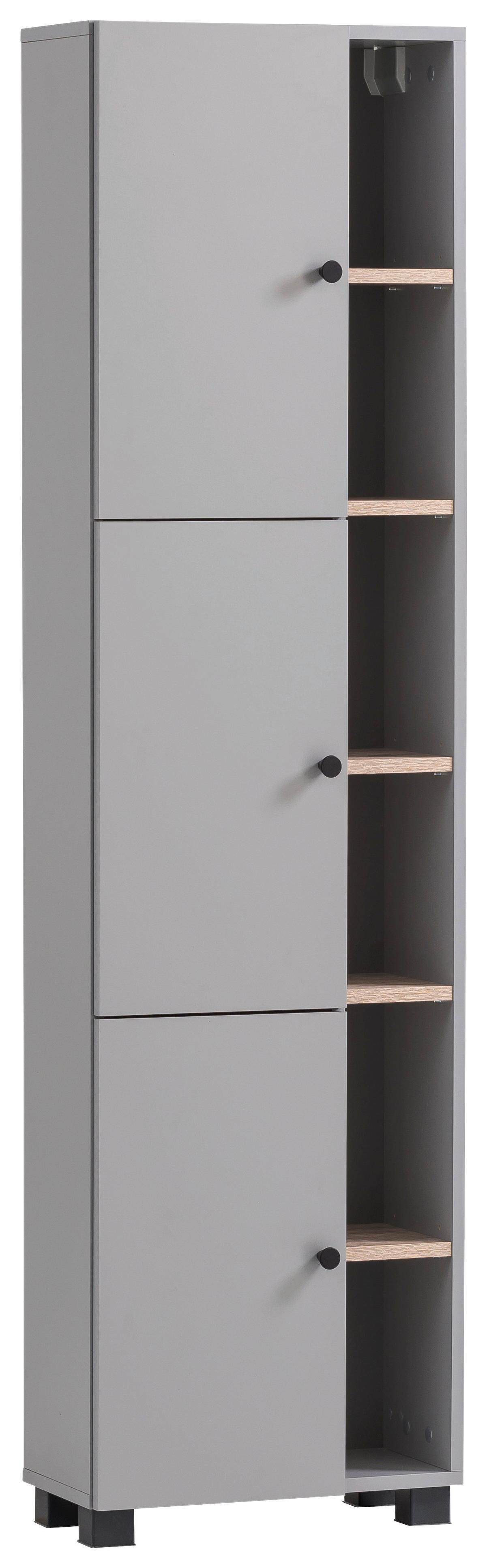 Hochschrank Balto Grau - Wildeiche/Schwarz, MODERN, Holzwerkstoff/Kunststoff (45/168/23,4cm) - MID.YOU