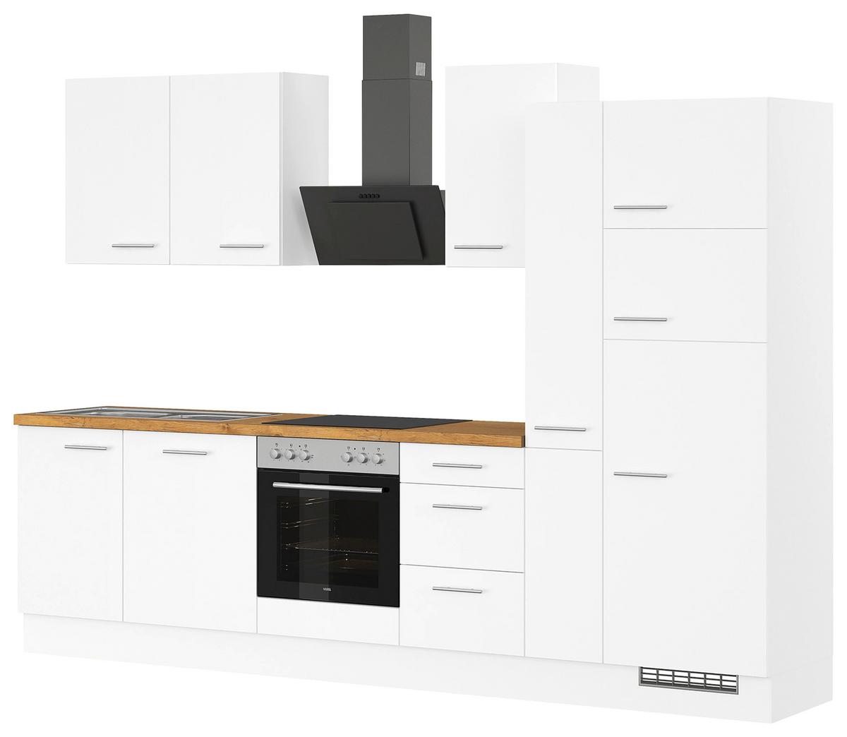 Küchenblock IBZ ohne Geräte ca. 310 cm Weiß - Edelstahlfarben/Eichefarben, Design, Holzwerkstoff/Metall (310cm) - Impuls