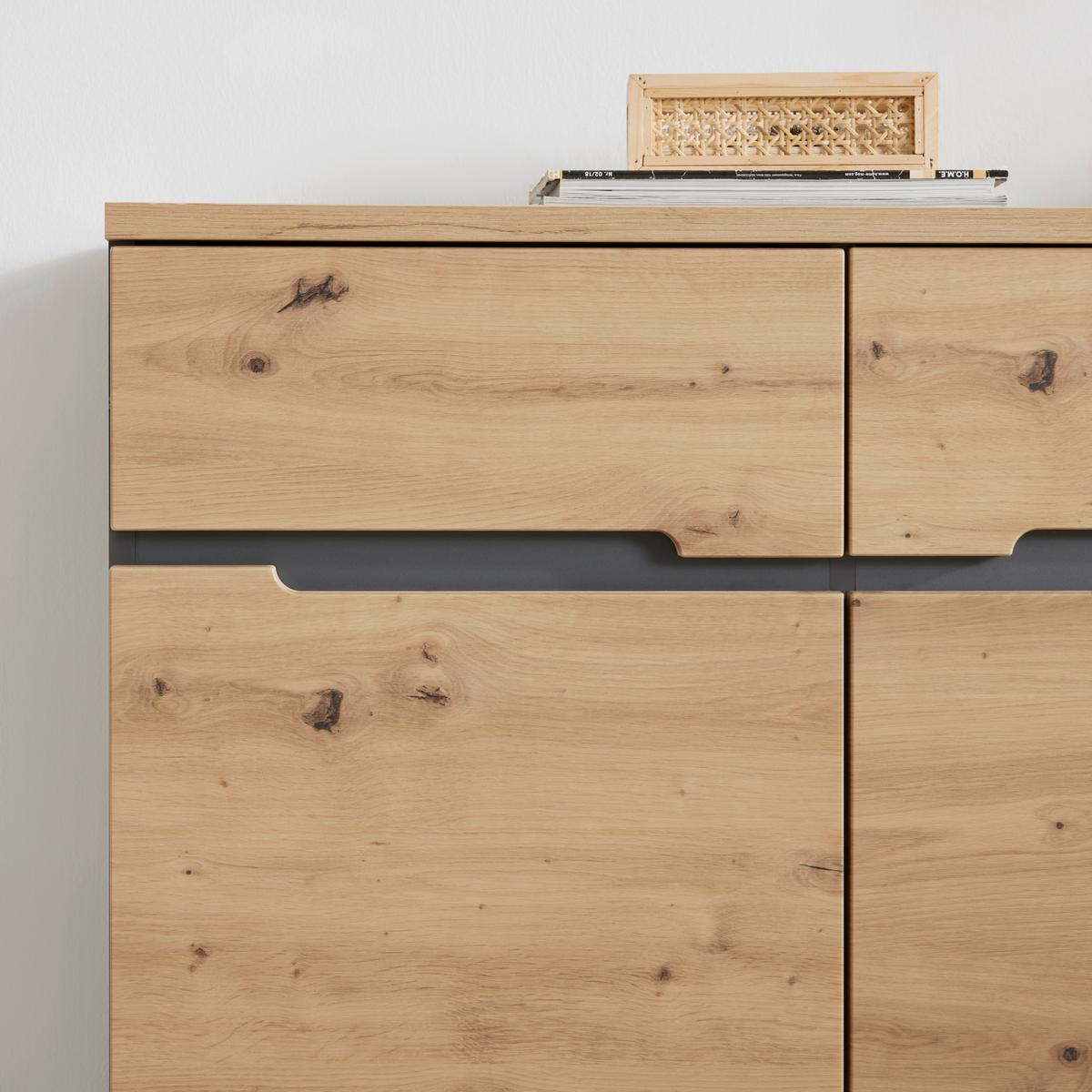 Kommode in Graphitfarben/Eiche Artisan - Silberfarben/Graphitfarben, MODERN, Holzwerkstoff (120/107/38cm) - Mömax