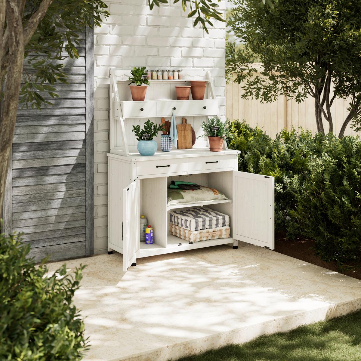 Gartenschrank Liana Weiß Echtholz - Schwarz/Weiß, MODERN, Holz/Metall (113/164/47cm) - Bessagi Garden