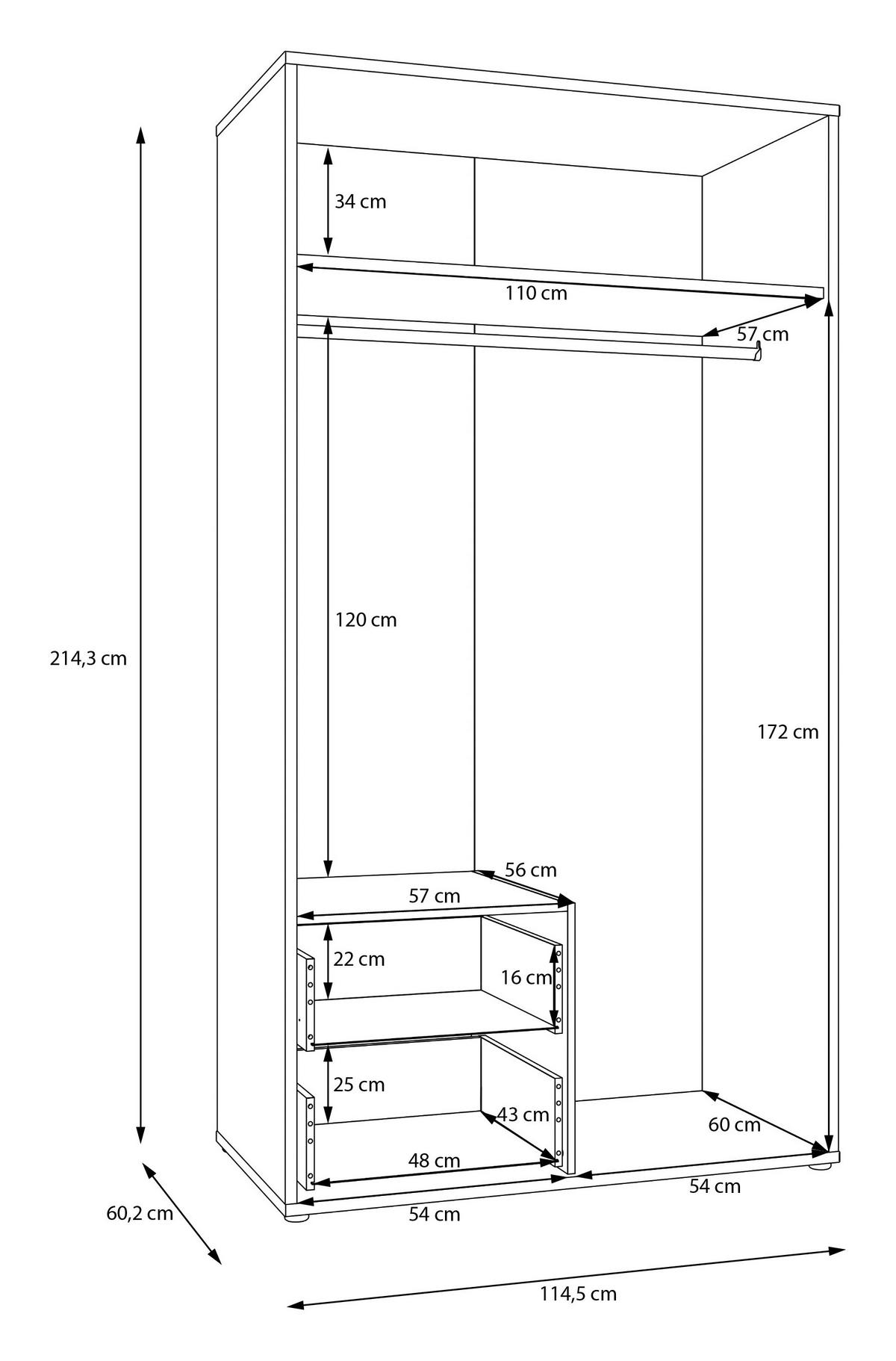 Omara S Klasičnimi Vrati Alice, Bela - bela/visoki sijaj, Trend, leseni material (115/214/60cm) - Carryhome