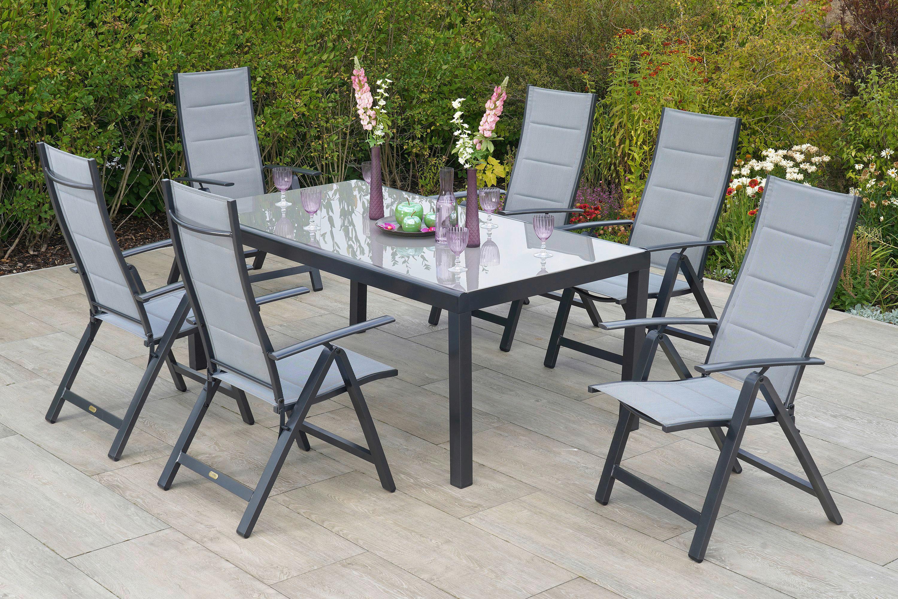 Gartentisch ca. 190x100 cm Alu Graphit/Glas - Graphitfarben, MODERN, Glas/Metall (190/100/75cm) - Gardenson