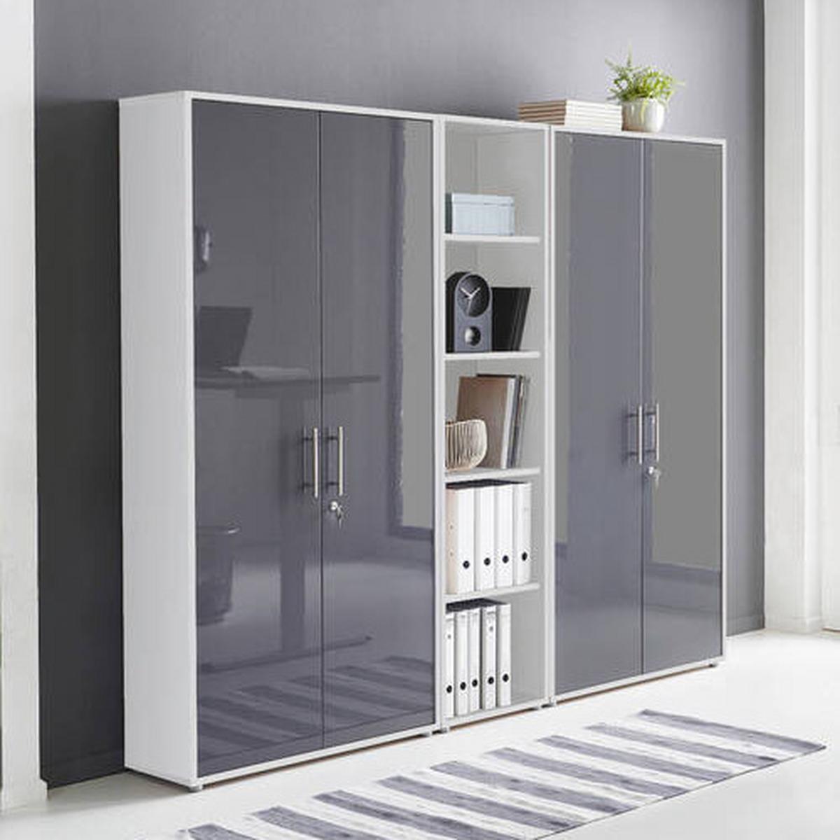 Aktenschrank Office Edition Sw Set 10 Weiß/Anthrazit - Anthrazit Hochglanz/Weiß, MODERN, Holzwerkstoff (212,9/185,6/33cm) - MID.YOU