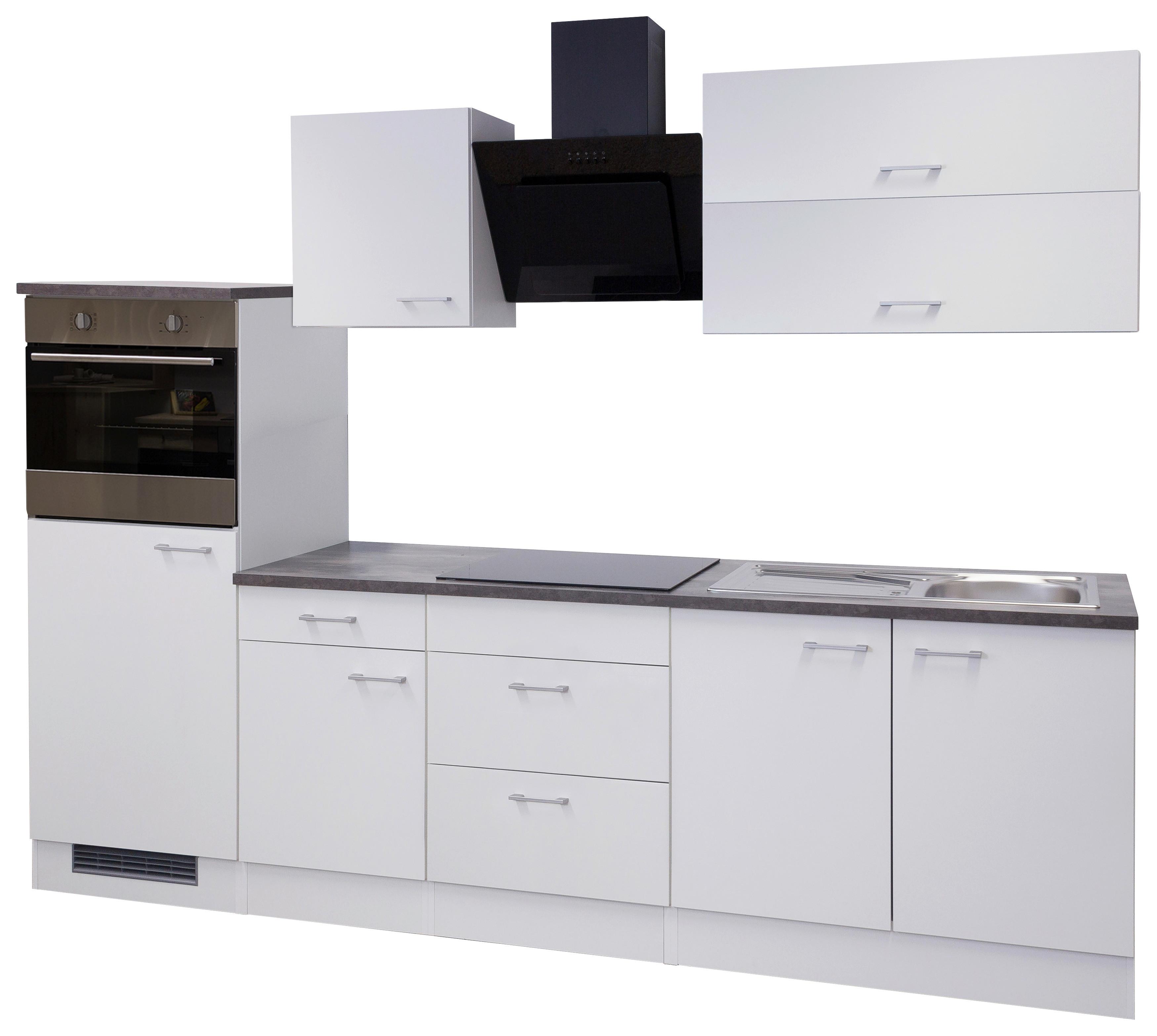 Küchenblock Lucca mit Geräten ca. 270 cm Weiß - Graubraun/Alufarben, KONVENTIONELL, Holzwerkstoff/Kunststoff (270cm) - FlexWell