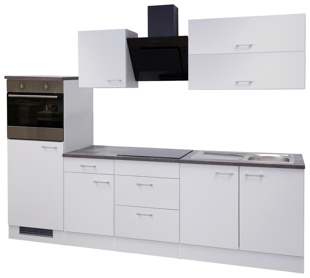 Küchenblock Lucca mit Geräten ca. 270 cm Weiß - Graubraun/Alufarben, KONVENTIONELL, Holzwerkstoff/Kunststoff (270cm) - FlexWell
