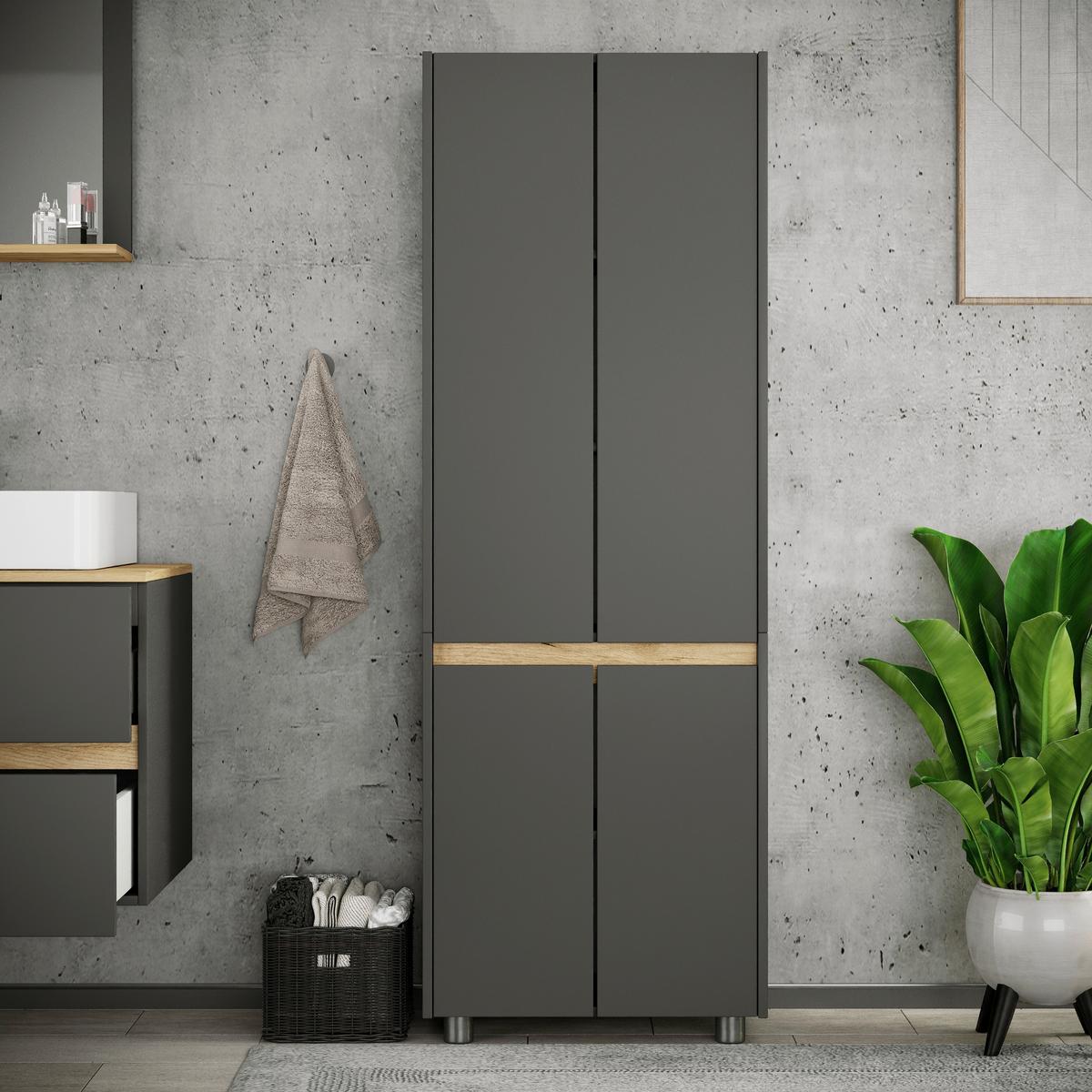 Hochschrank Cosila - Honigeiche/Anthrazit, Trend, Holzwerkstoff/Kunststoff (57/165/33cm) - MID.YOU