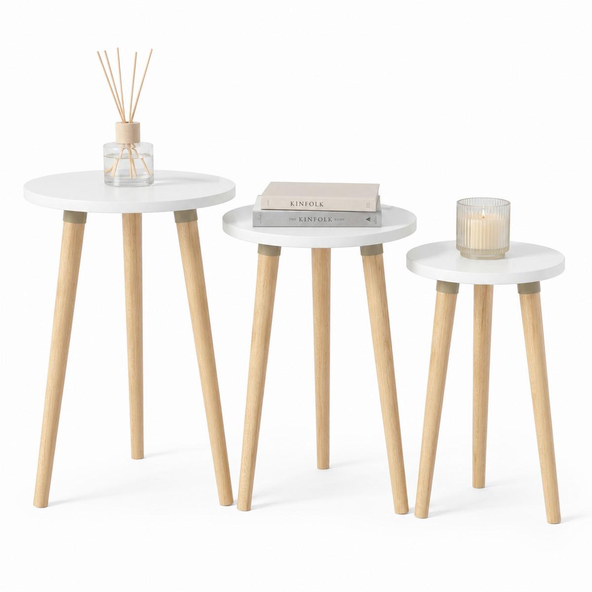 Beistelltischset Barilo 3-tlg. Weiß/Honigeiche - Honigeiche/Weiß, Design, Holzwerkstoff (33,5/33,5/52cm) - MID.YOU