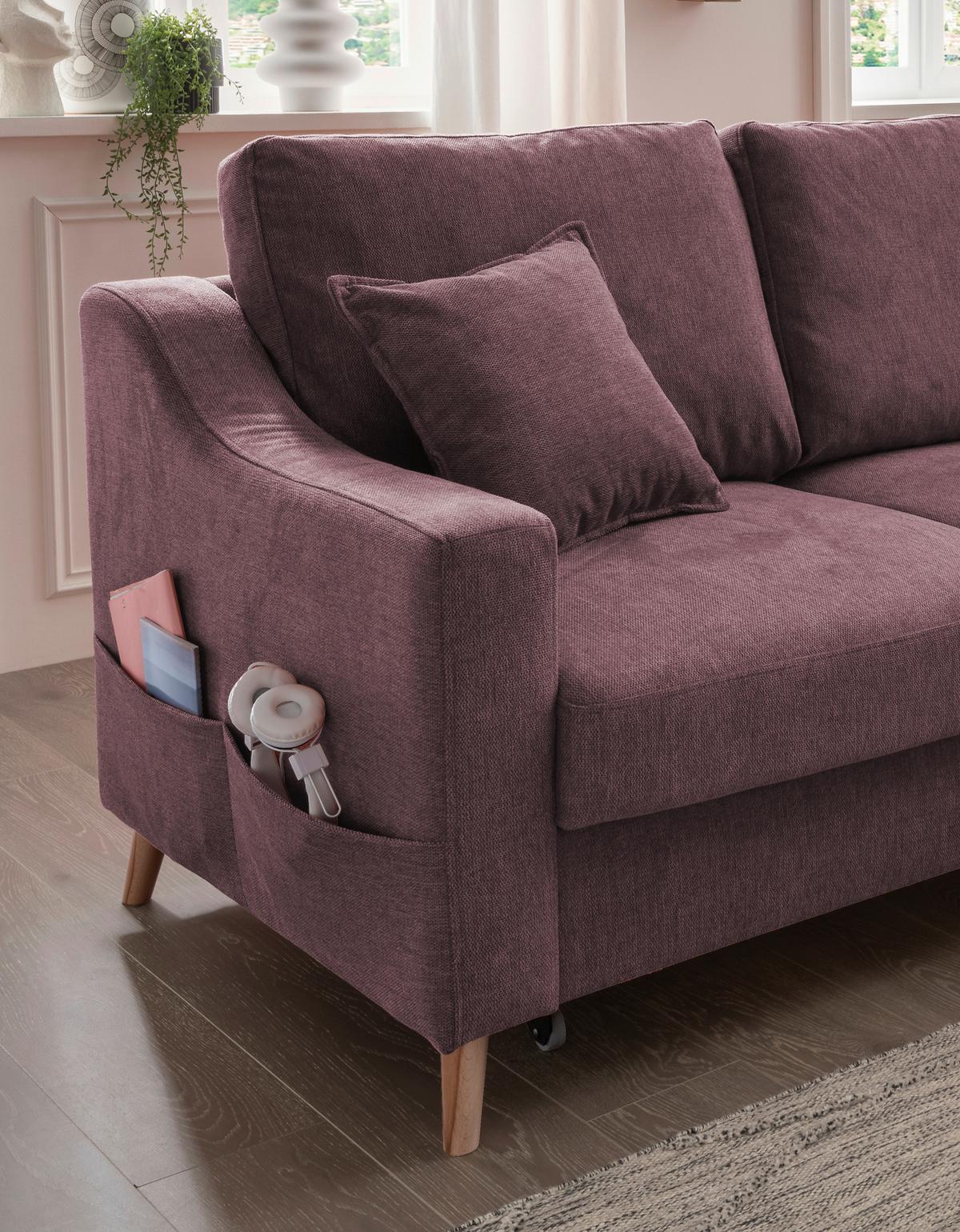 Wohnlandschaft Valentina Bordeaux Struktur - Bordeaux/Naturfarben, KONVENTIONELL, Holz/Textil (228/150cm) - P & B