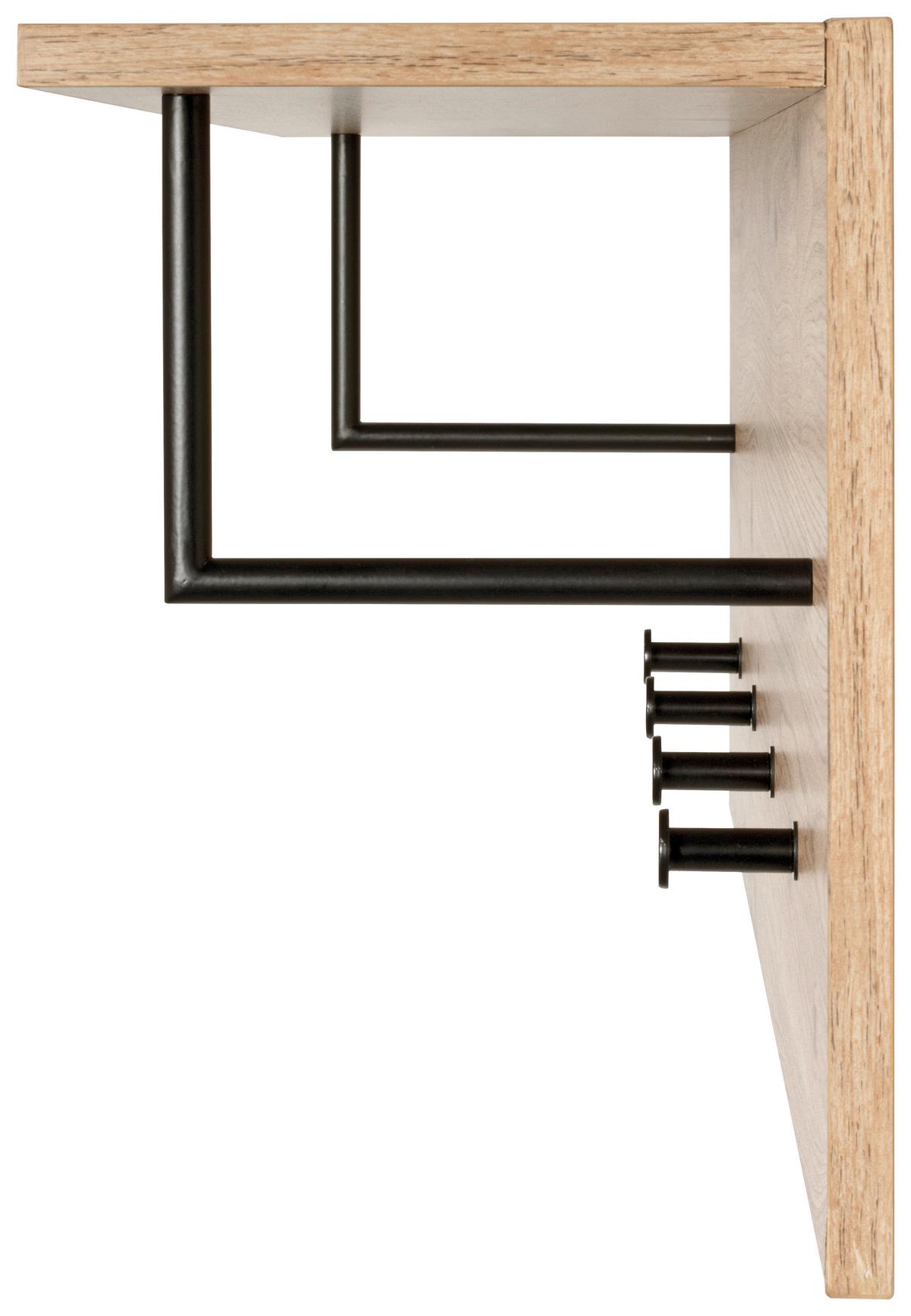 WIESZAK ŚCIENNY PARMA - kolor dębowy/czarny, Basics, materiał drewnopochodny/metal (80/30/20cm)