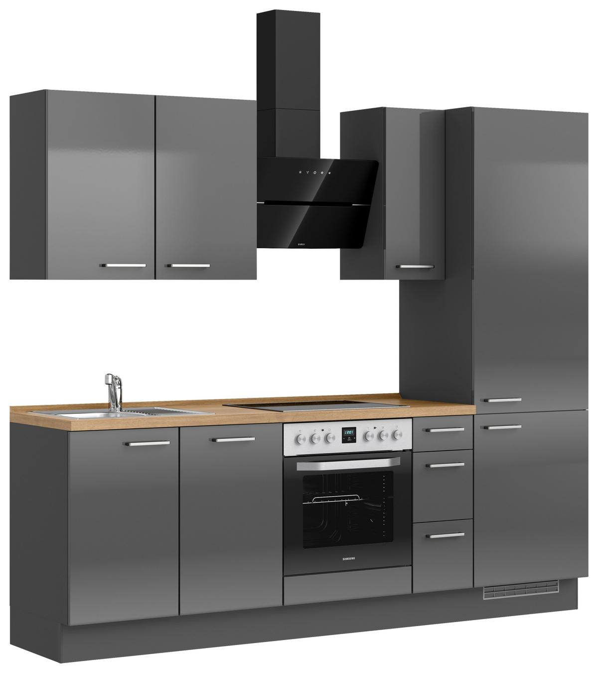 Küchenblock Flash m. Geräten Schieferfarben - Schieferfarben/Edelstahlfarben, MODERN, Holzwerkstoff/Metall (240cm) - Nobilia