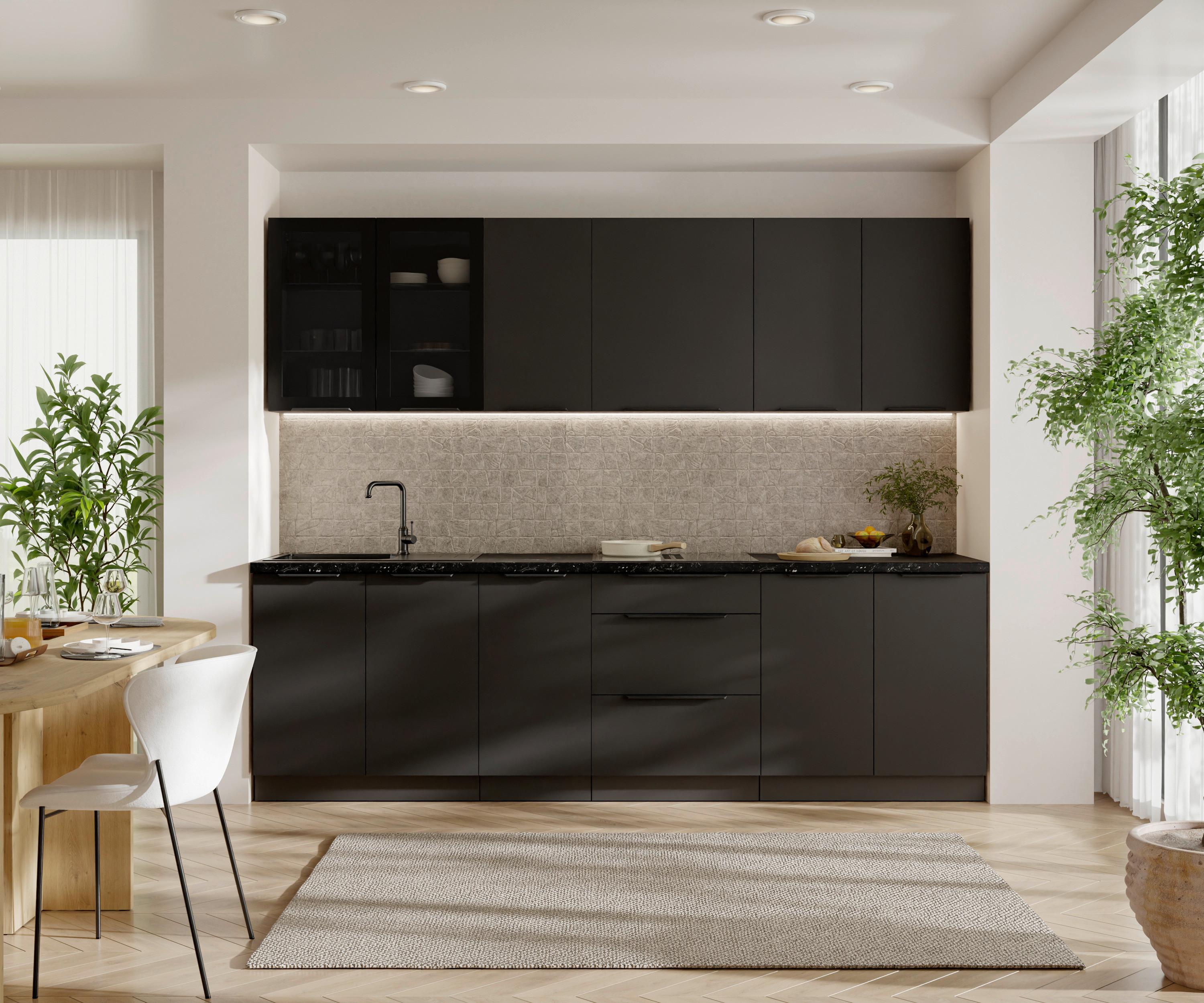 Blok Kuhinja Siena - crna, Moderno, staklo/metal (260/210/60cm) - Modern Living