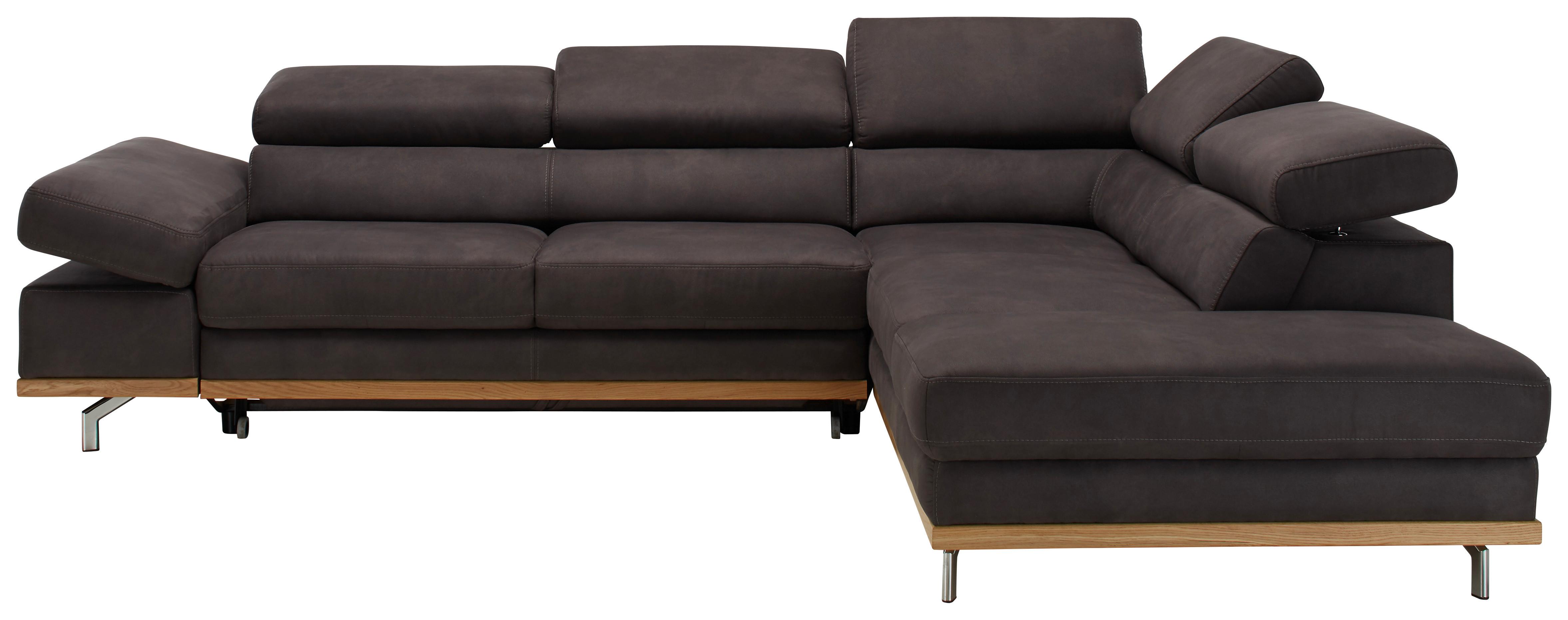 Ecksofa In Dunkelgrau Mit Bettfunktion - Platinfarben/Chromfarben, Konventionell, Holz/Textil (292/226cm) - Premium Living