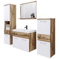 Badmöbel-Set 5-tlg. Alba ca. 140 cm Weiß/Eiche Wotan - Eiche Wotan/Weiß, LIFESTYLE, Holzwerkstoff/Metall (120cm) - P & B